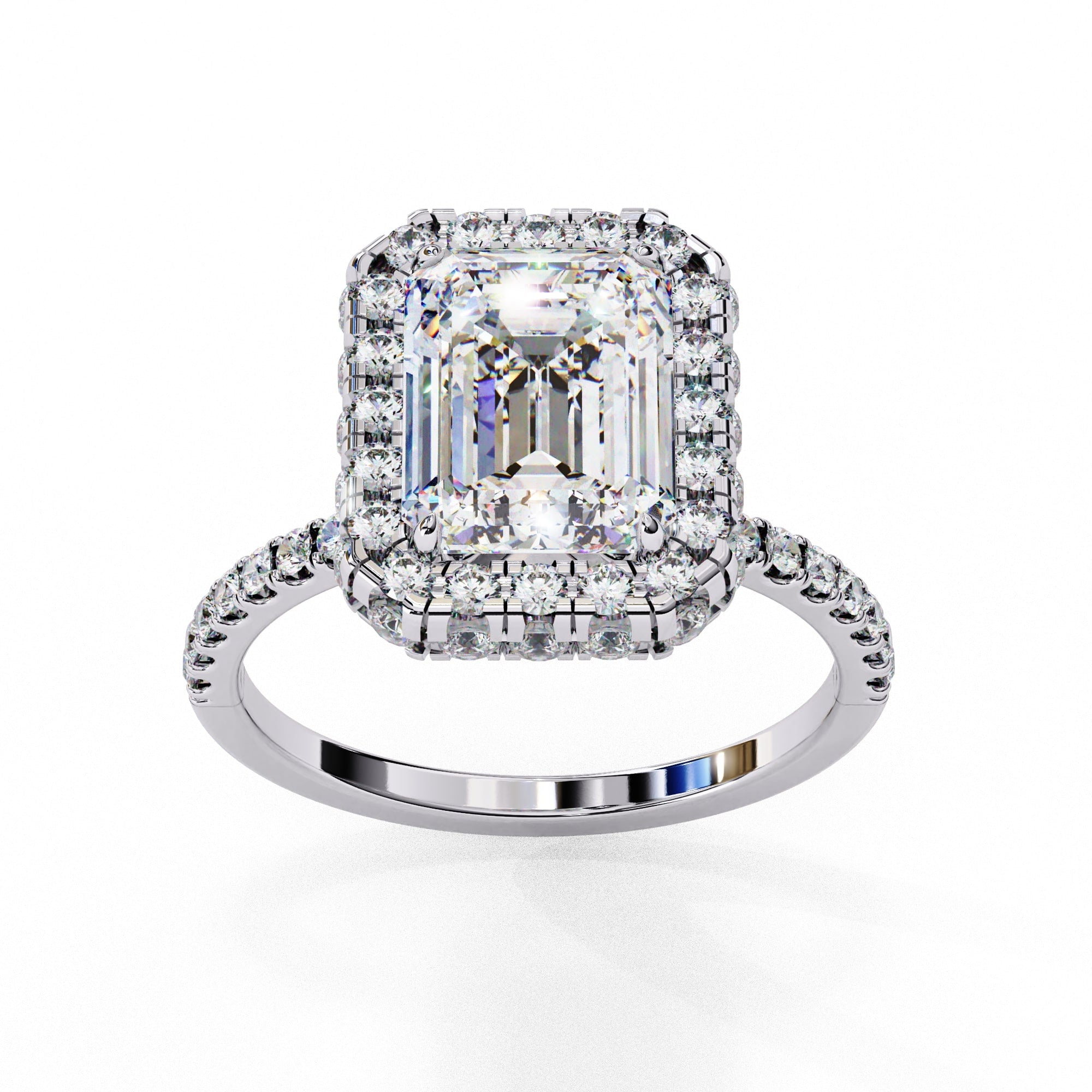 Radiant Central Stone Diamond Ring with Shimmering Side Accents