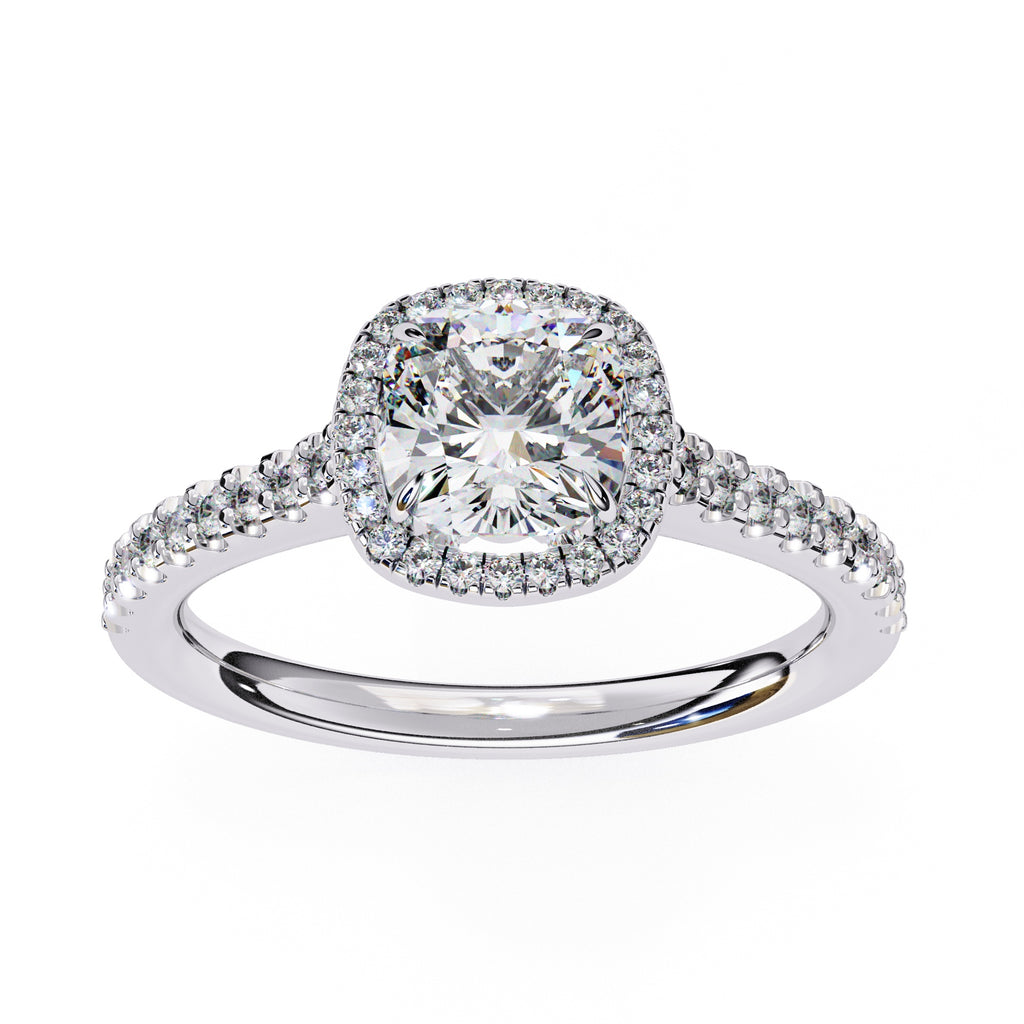 Radiant Central Stone Diamond Ring with Shimmering Side Accents