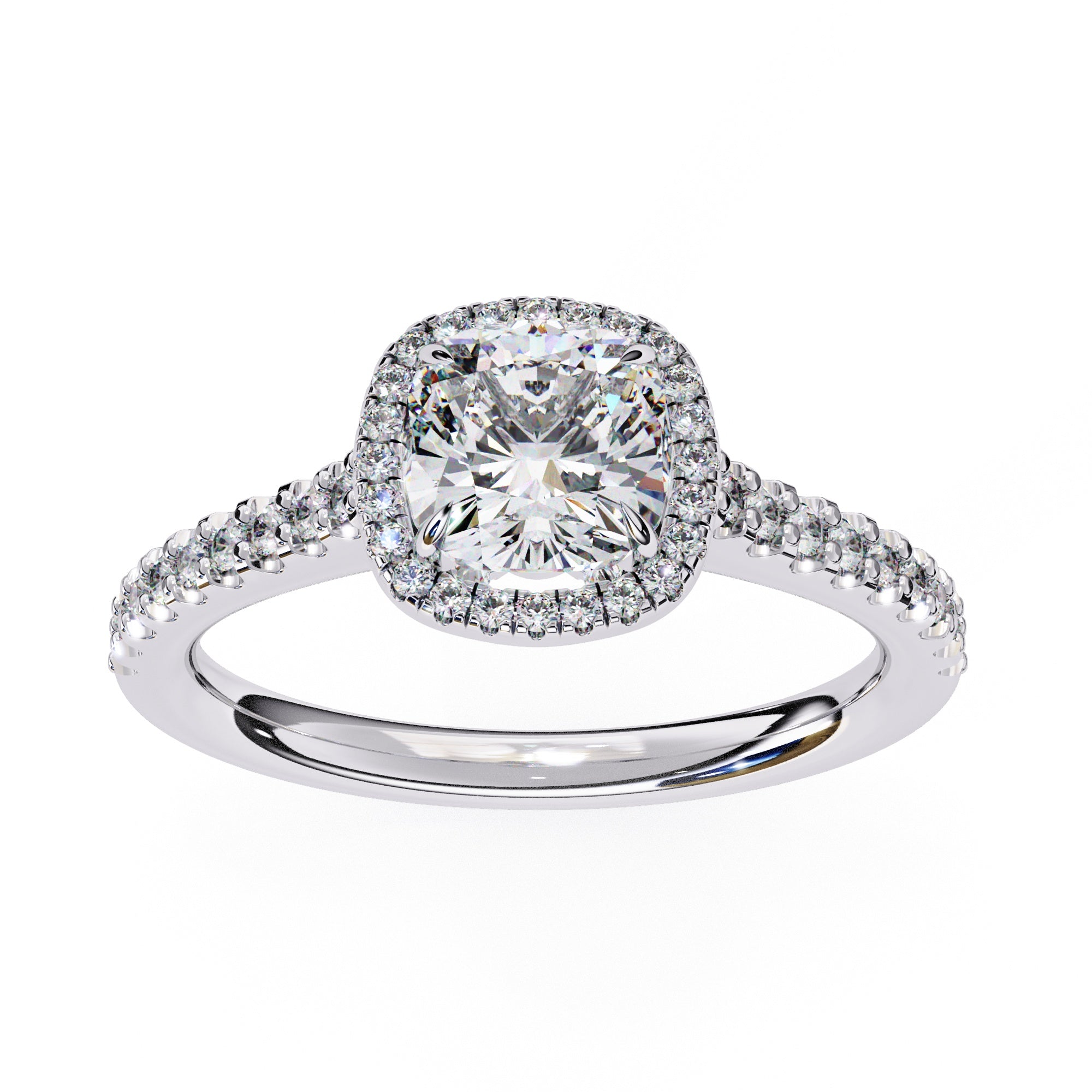 Radiant Central Stone Diamond Ring with Shimmering Side Accents