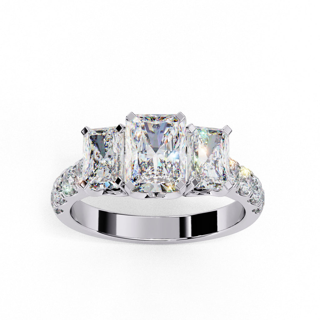 Radiant Multi-Stone Diamond Ring with Brilliant Side Accents