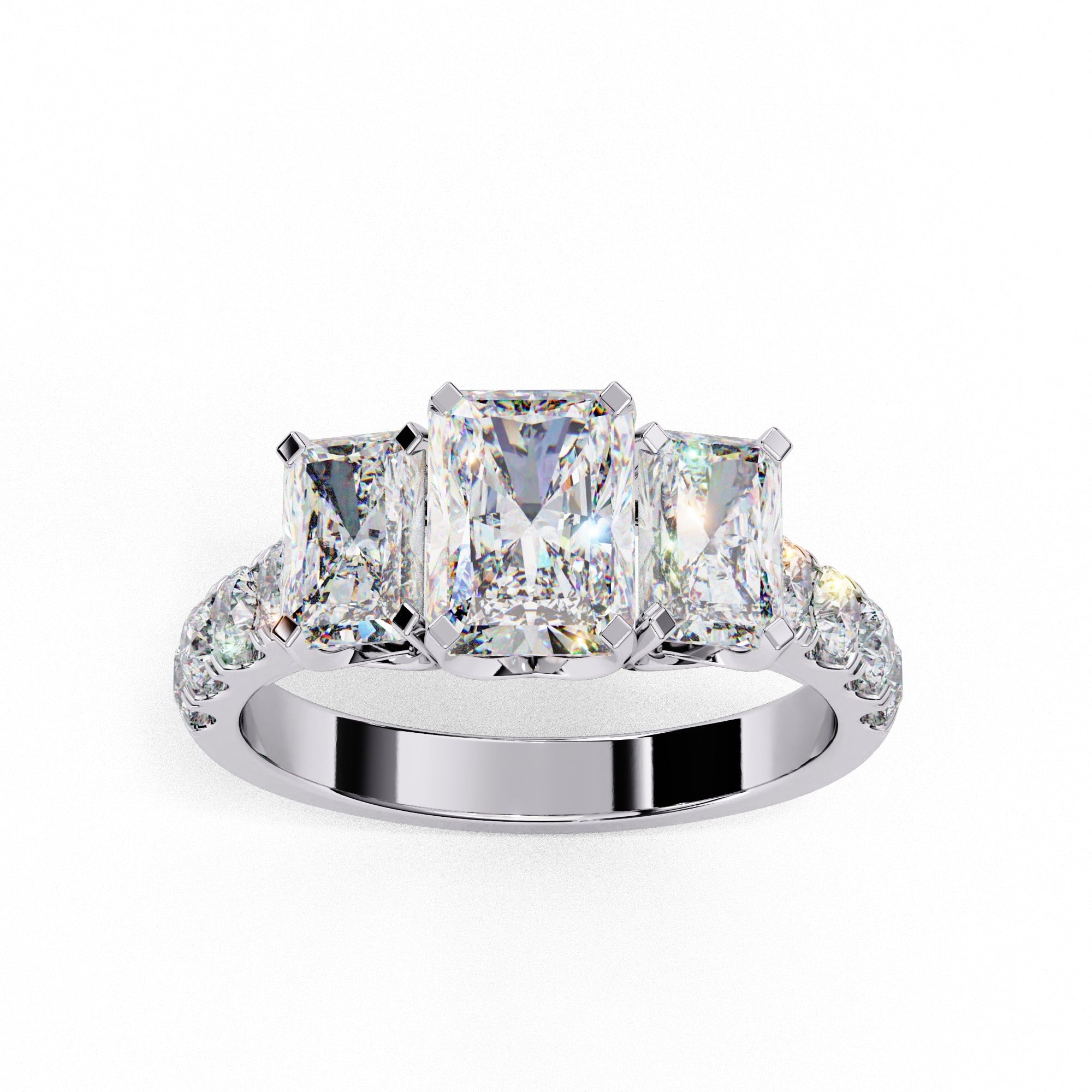 Radiant Multi-Stone Diamond Ring with Brilliant Side Accents