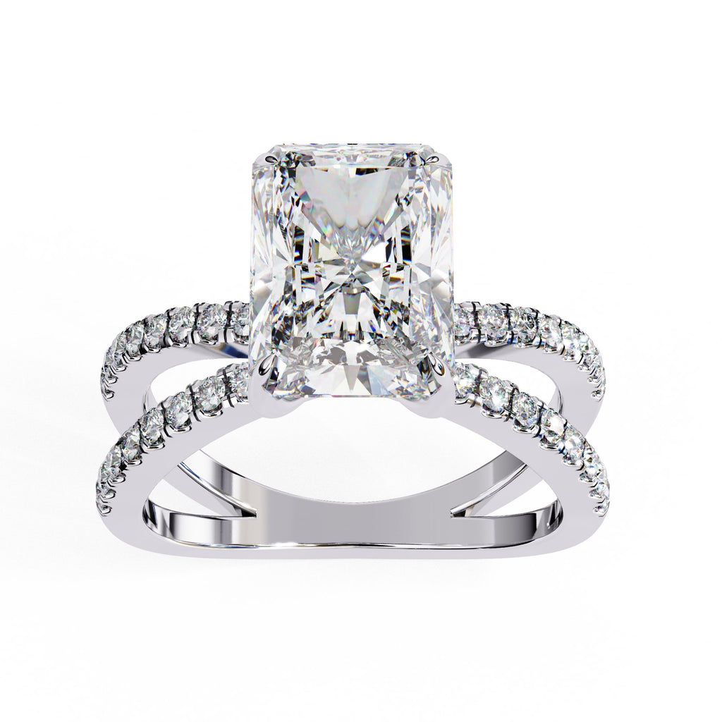Radiant Central Stone Diamond Ring with Shimmering Side Accents