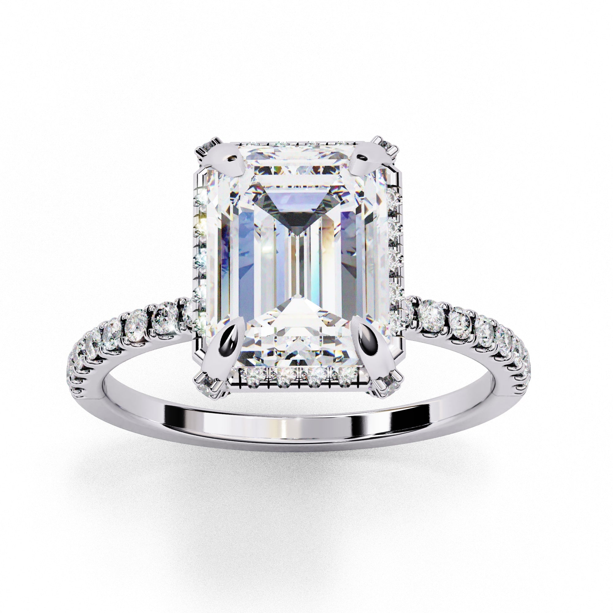 Radiant Central Stone Diamond Ring with Shimmering Side Accents