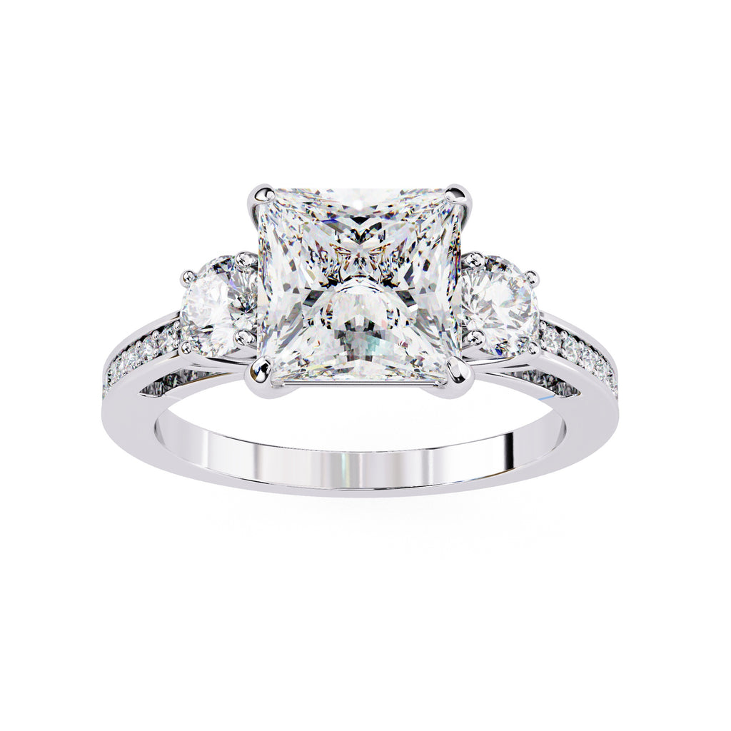 Elegant Diamond Central Stone Ring with Shimmering Side Accents
