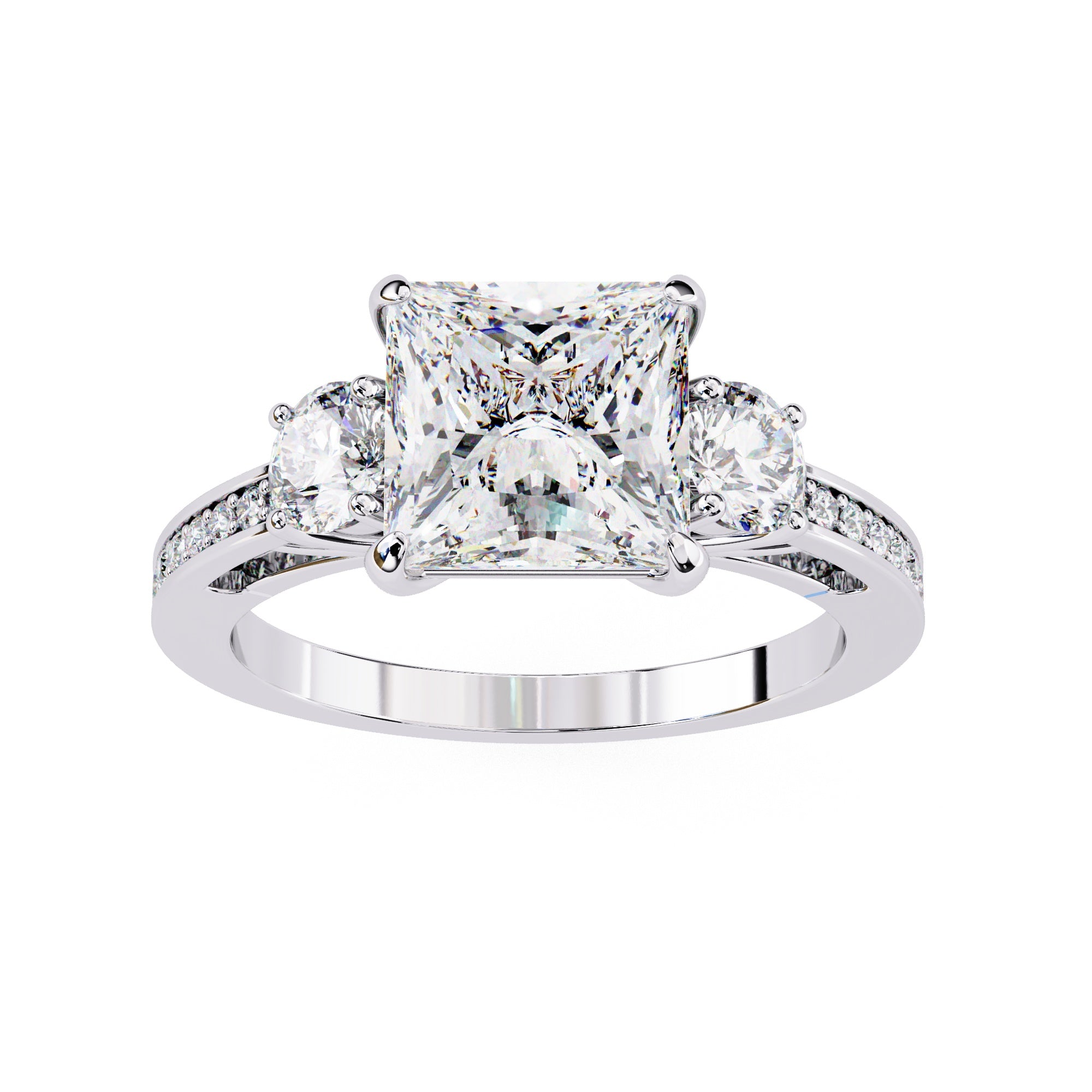 Elegant Diamond Central Stone Ring with Shimmering Side Accents