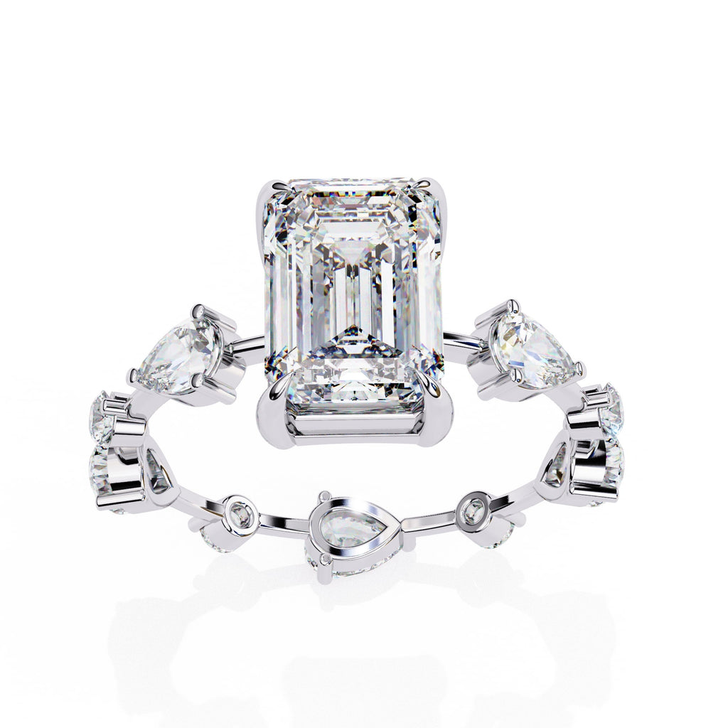 Radiant Central Stone Diamond Ring with Shimmering Side Accents