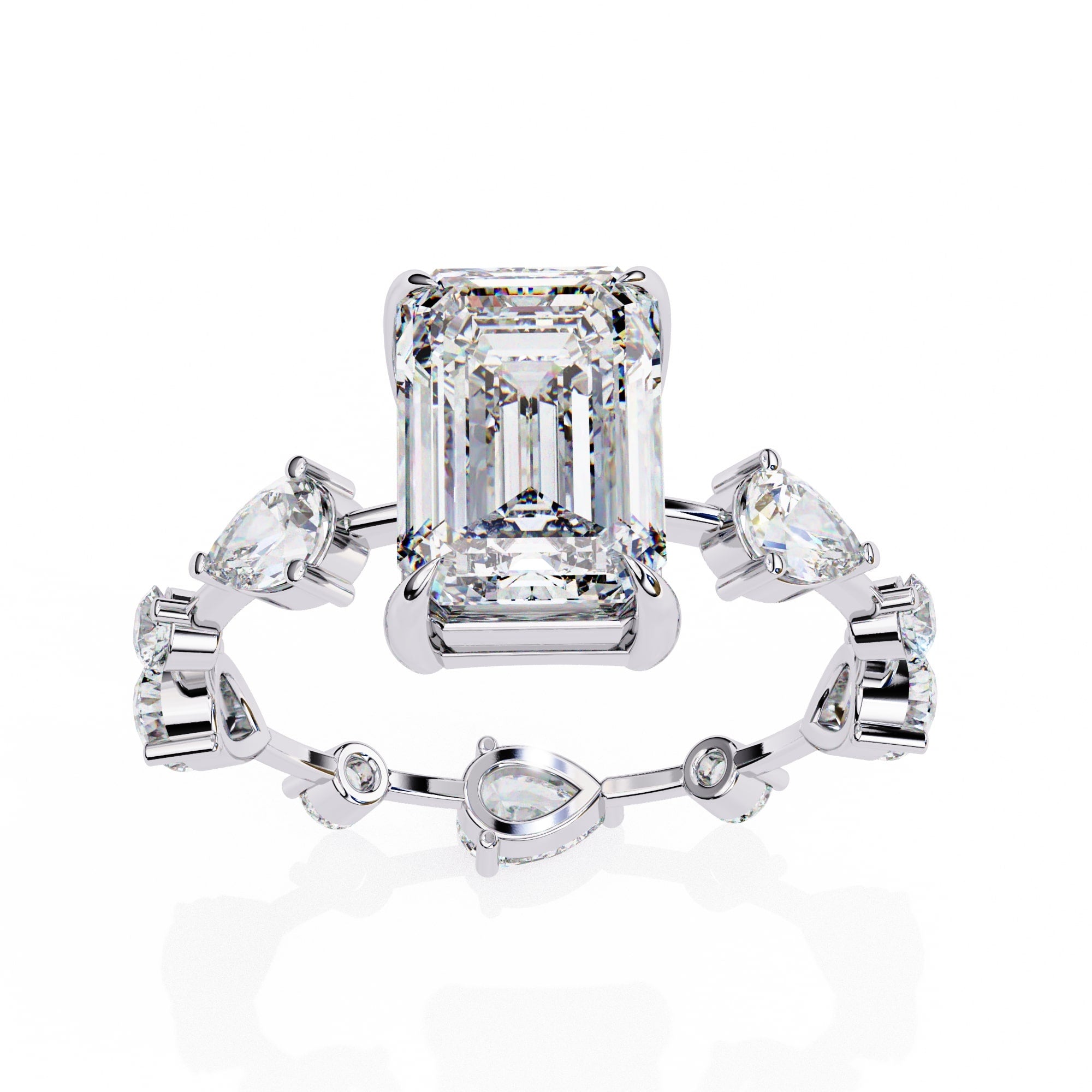 Radiant Central Stone Diamond Ring with Shimmering Side Accents