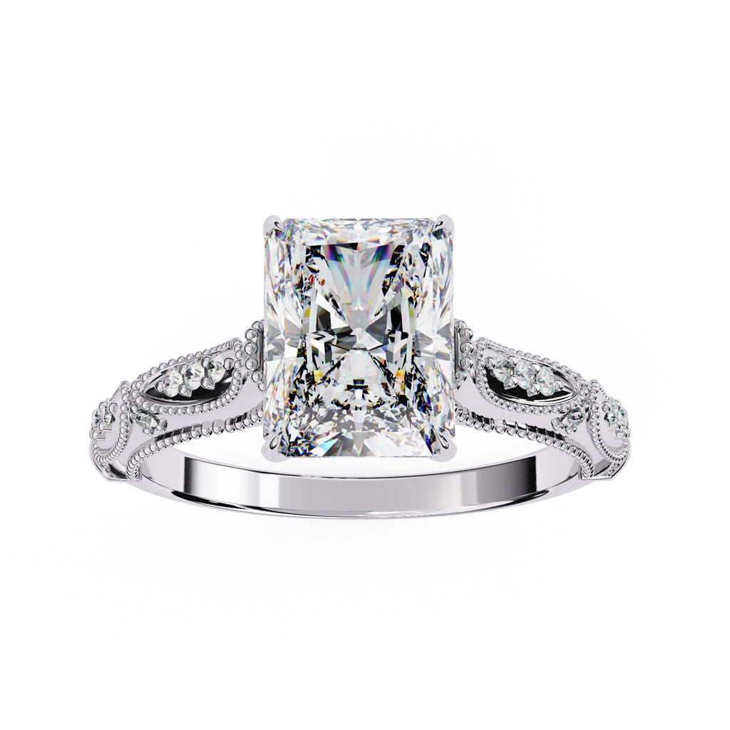 Radiant Solitaire Diamond Ring with Sparkling Side Stone Accents