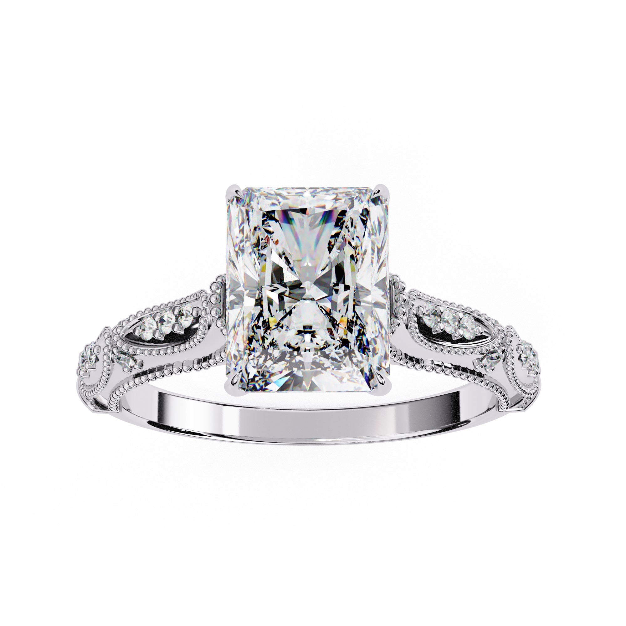 Radiant Solitaire Diamond Ring with Sparkling Side Stone Accents