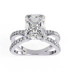 Radiant Central Stone Diamond Ring with Shimmering Side Accents