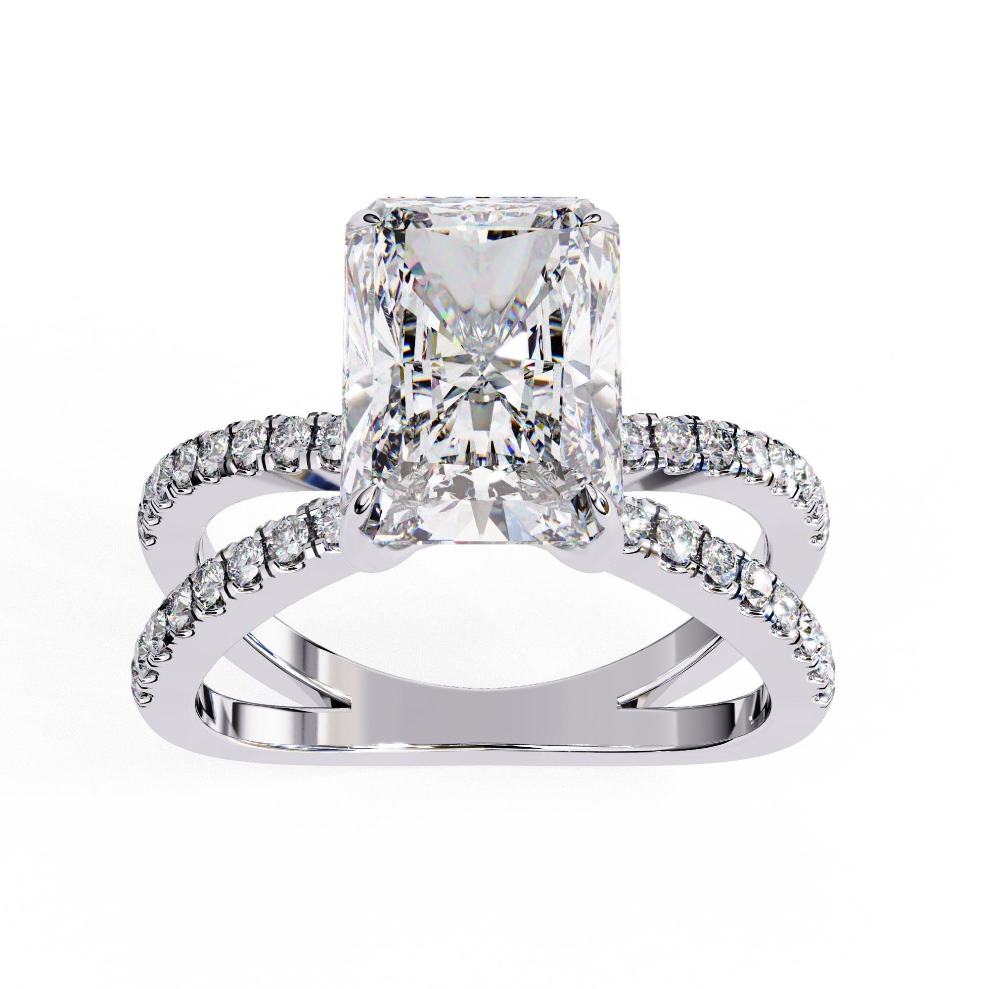 Radiant Central Stone Diamond Ring with Shimmering Side Accents