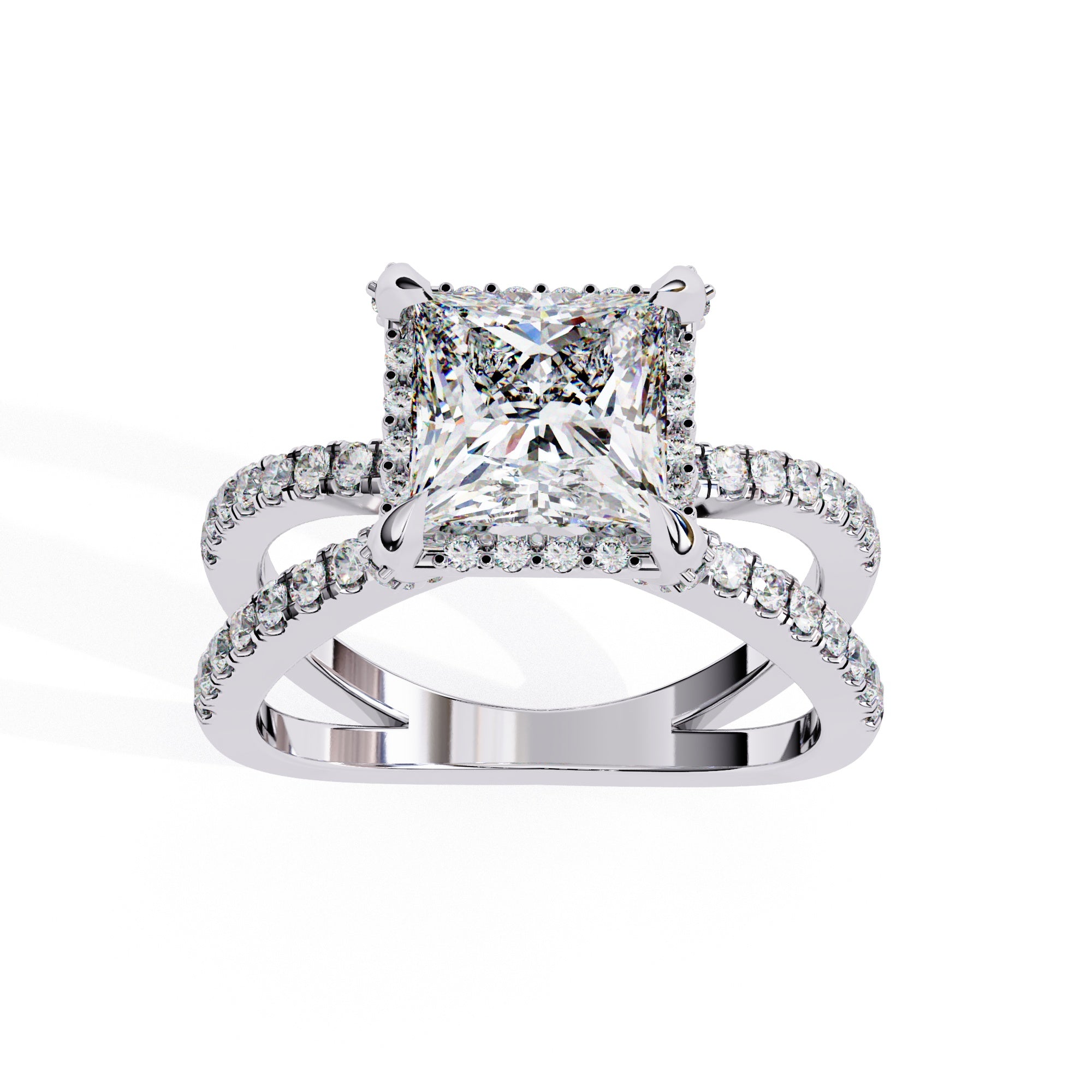 Radiant Central Stone Diamond Elegance Ring