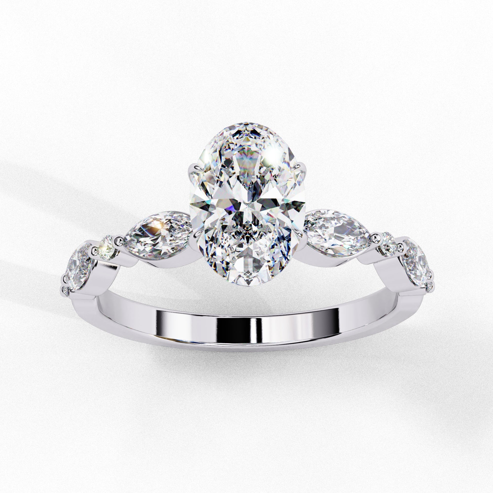 Radiant Central Stone Diamond Ring with Shimmering Side Accents