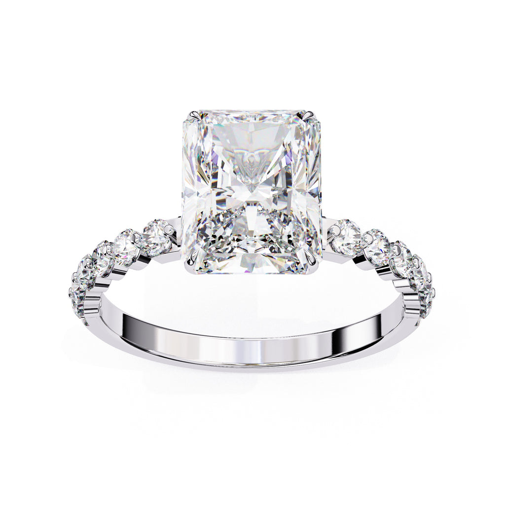 Radiant Central Stone Diamond Ring with Shimmering Accents