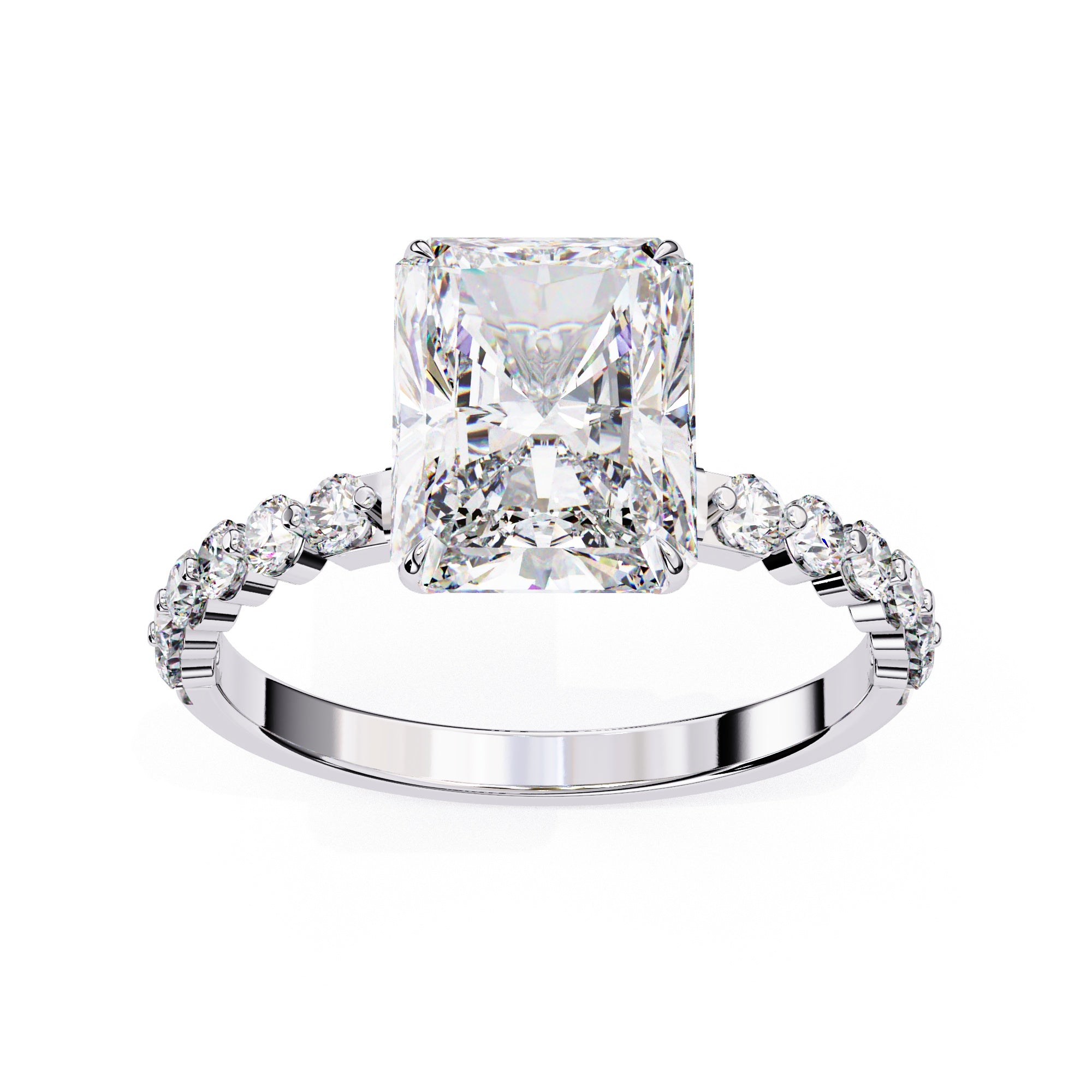Radiant Central Stone Diamond Ring with Shimmering Accents