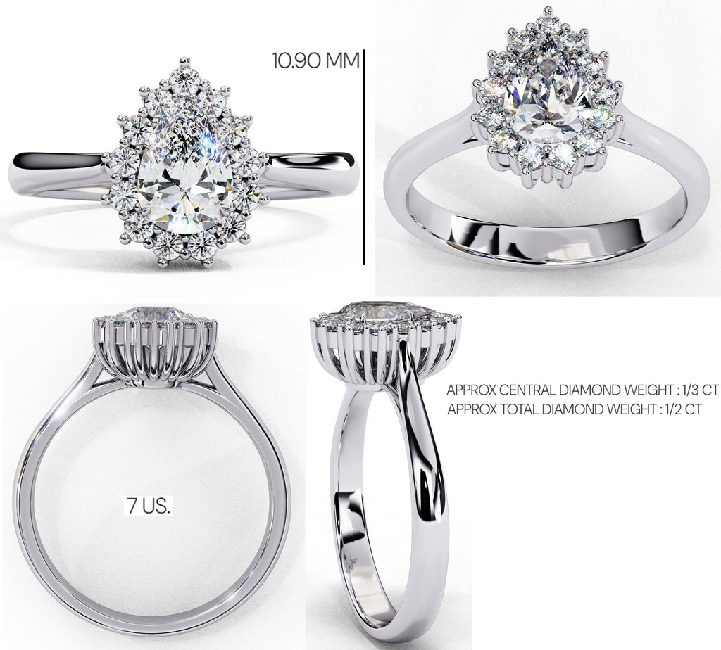 Elegant Central Stone Diamond Halo Ring