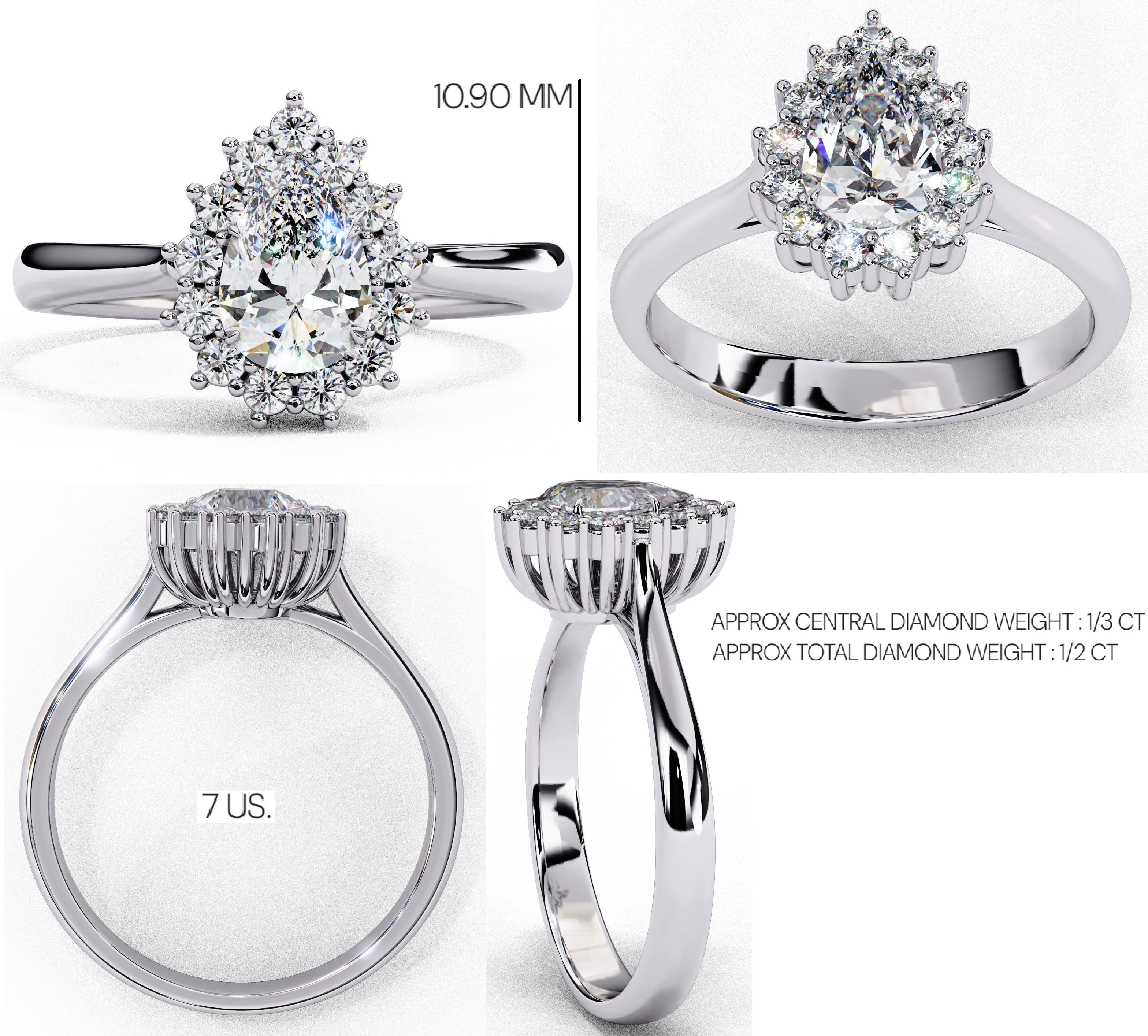 Elegant Central Stone Diamond Halo Ring