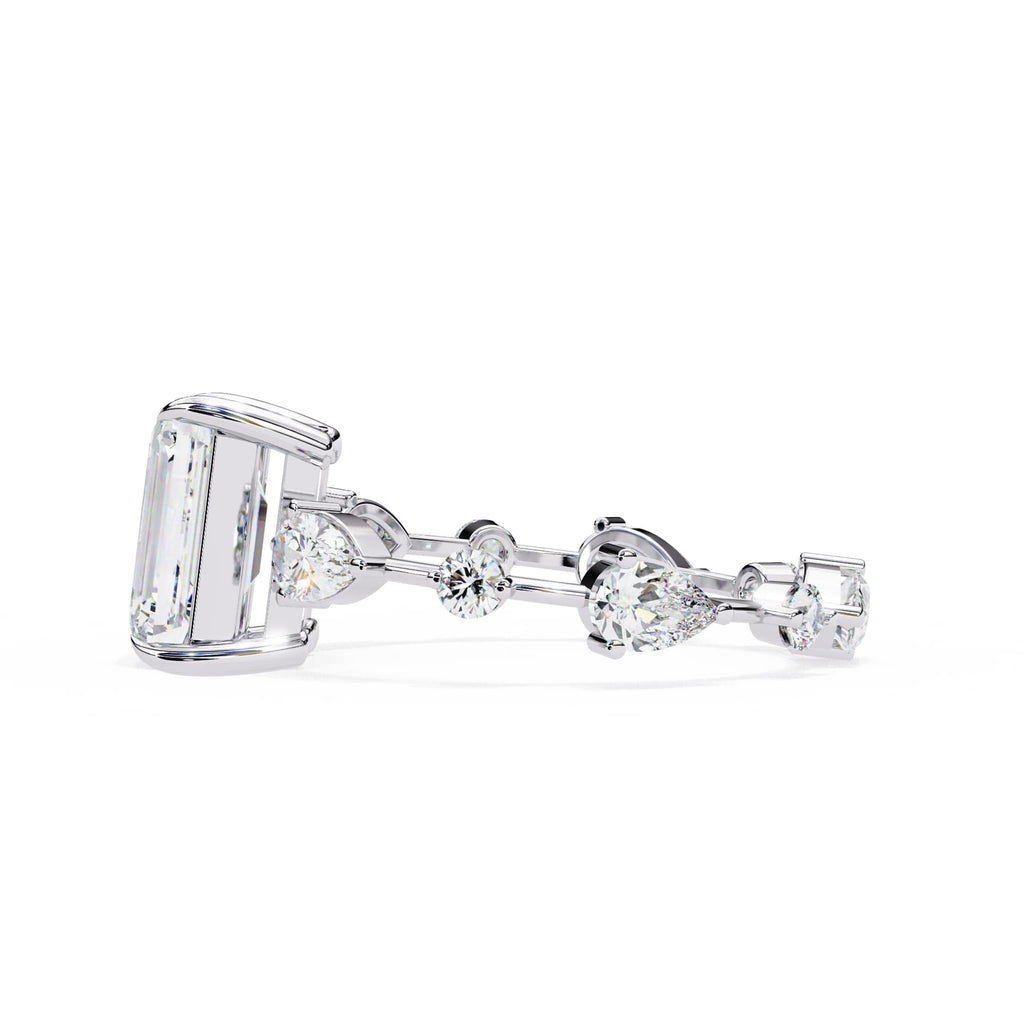 Radiant Central Stone Diamond Ring with Shimmering Side Accents
