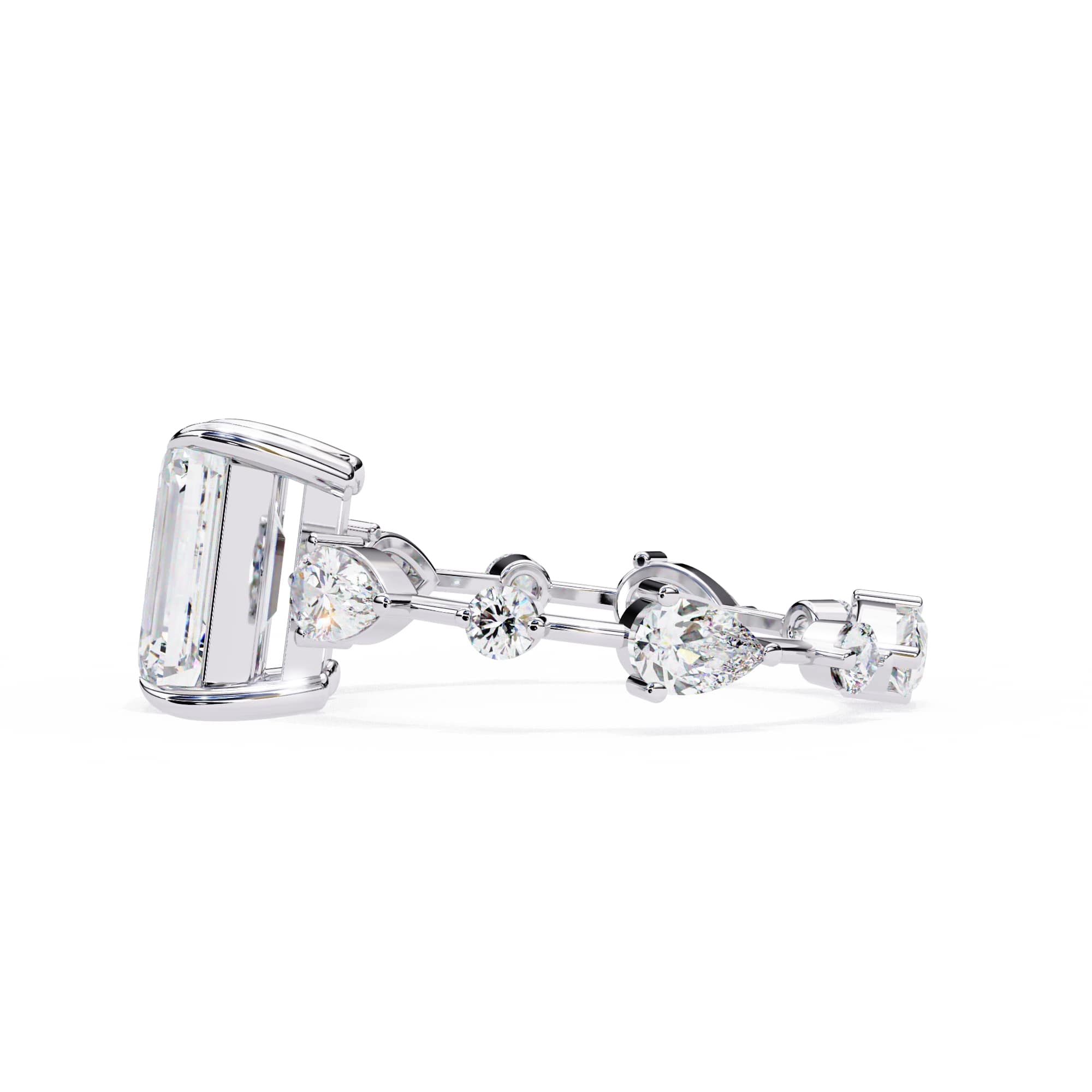 Radiant Central Stone Diamond Ring with Shimmering Side Accents
