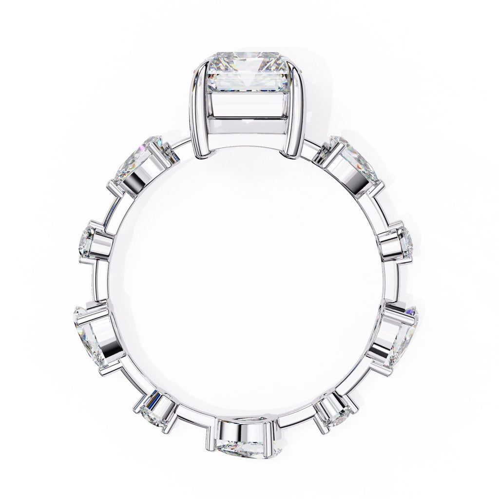 Radiant Central Stone Diamond Ring with Shimmering Side Accents