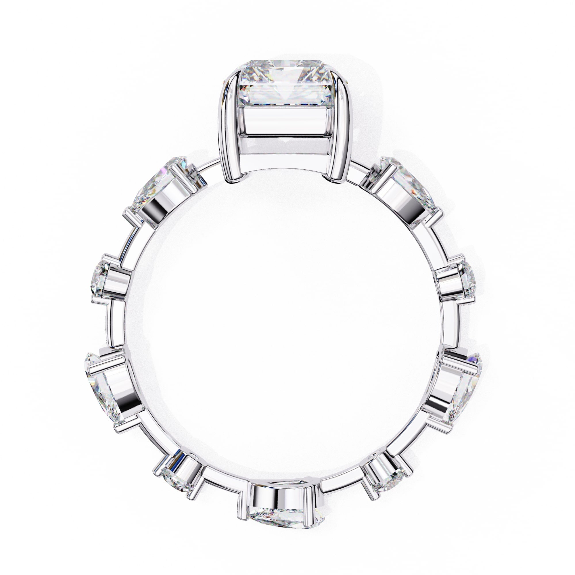Radiant Central Stone Diamond Ring with Shimmering Side Accents