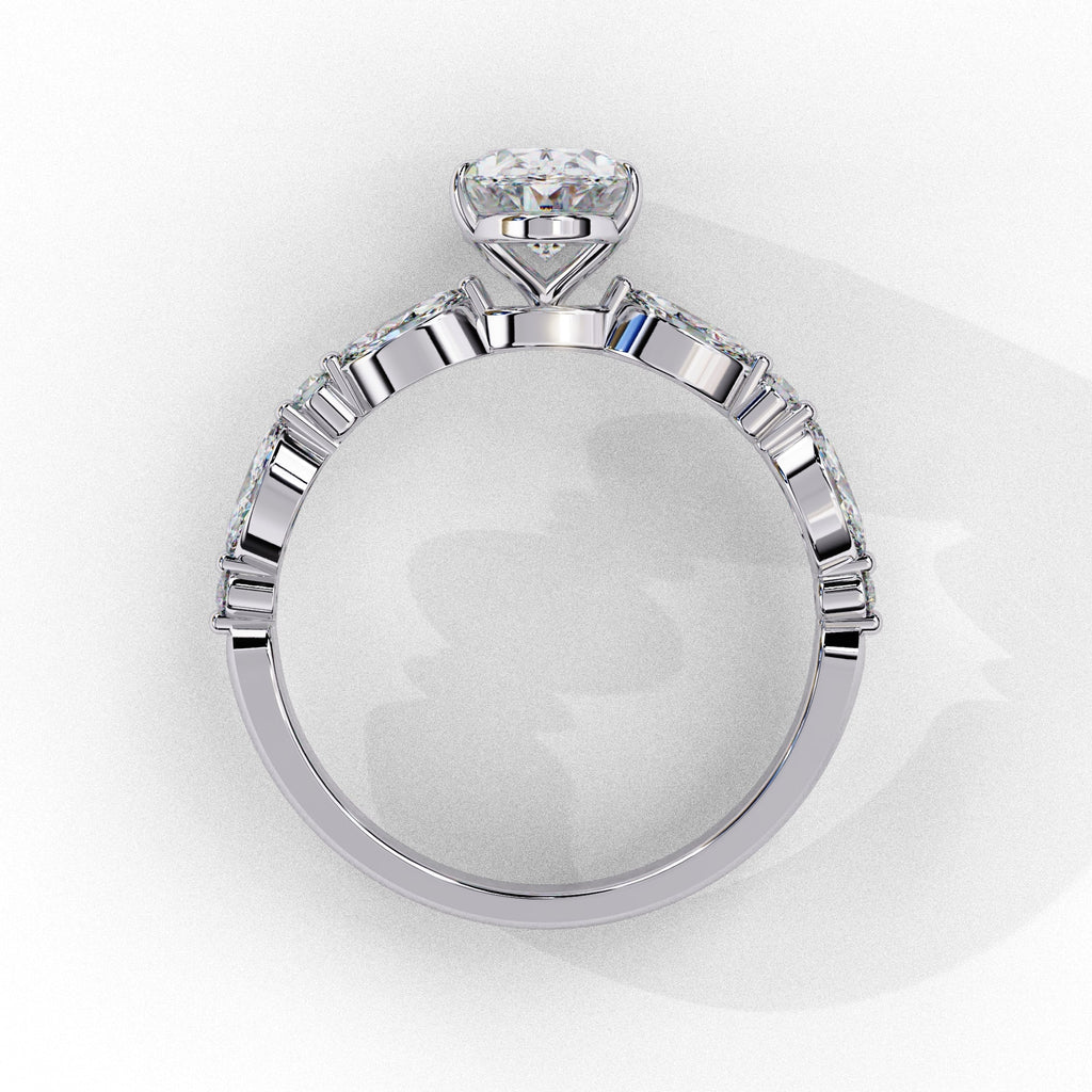 Radiant Central Stone Diamond Ring with Shimmering Side Accents