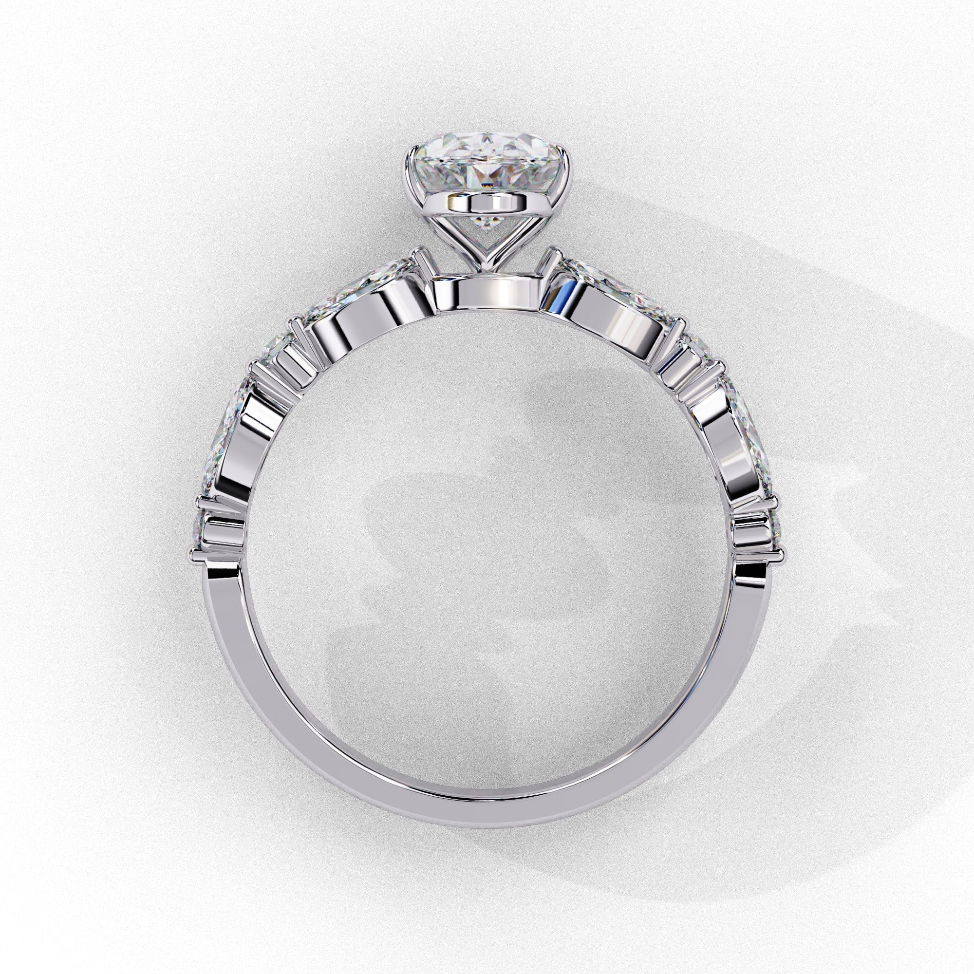 Radiant Central Stone Diamond Ring with Shimmering Side Accents