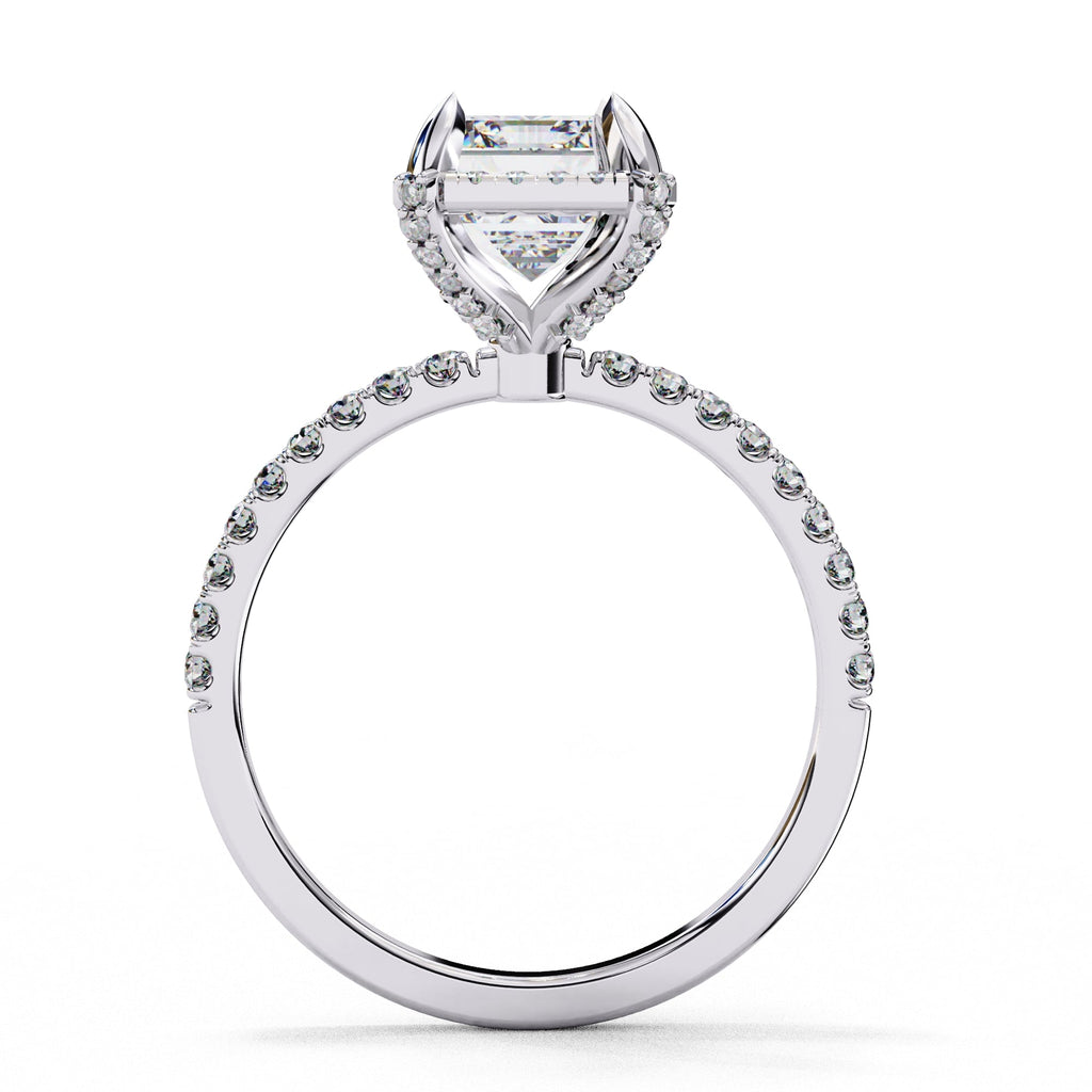 Radiant Central Stone Diamond Ring with Shimmering Side Accents