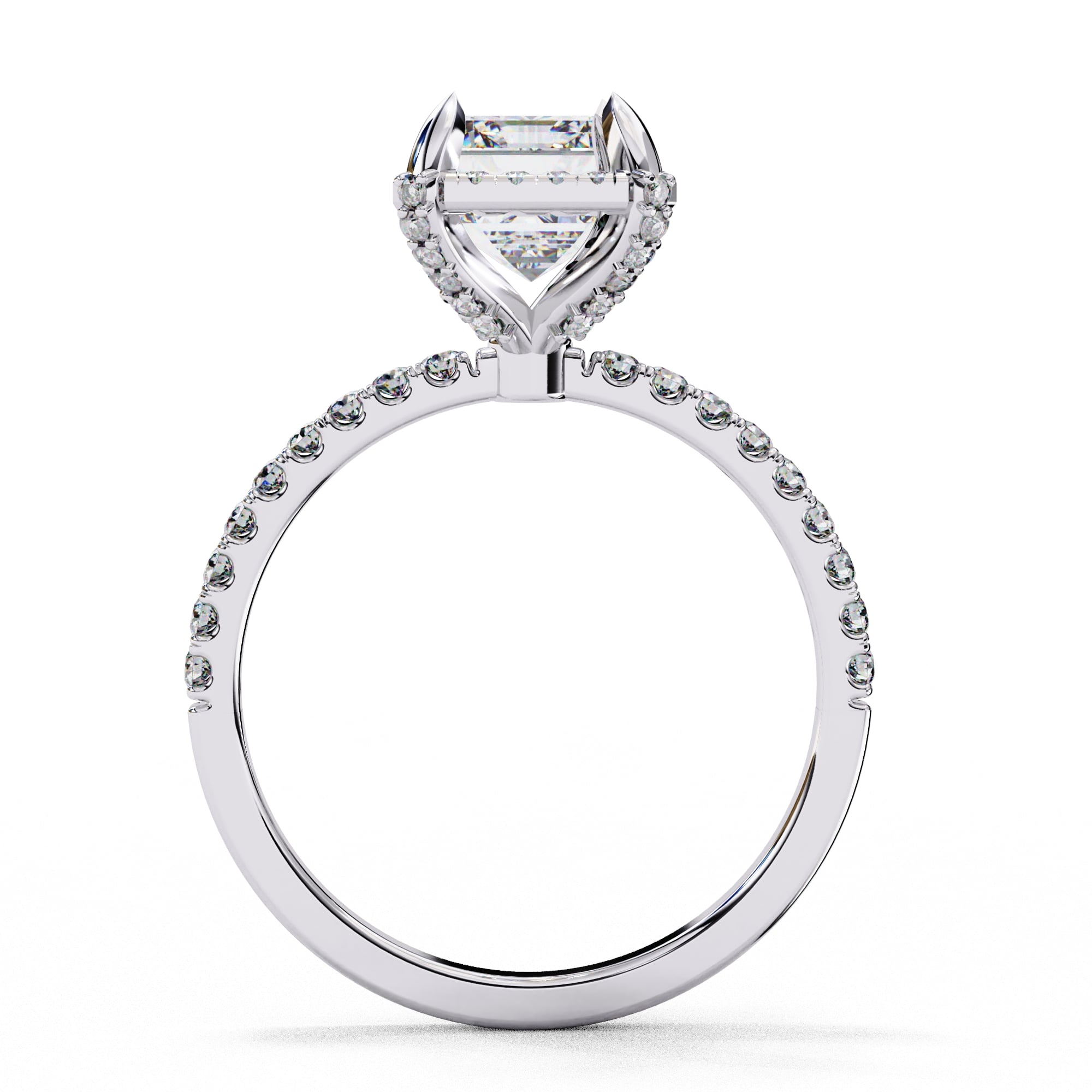 Radiant Central Stone Diamond Ring with Shimmering Side Accents