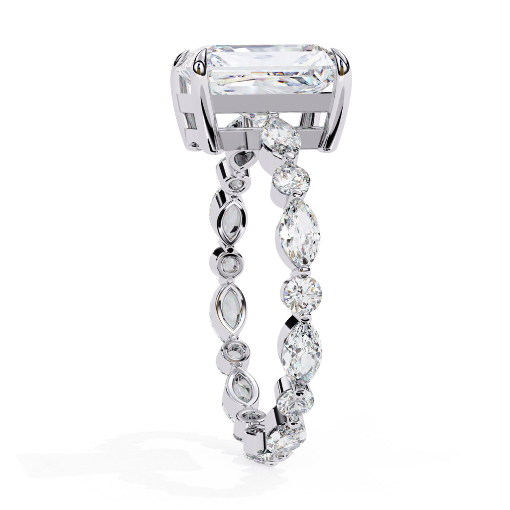 Radiant Central Stone Diamond Ring with Shimmering Side Accents
