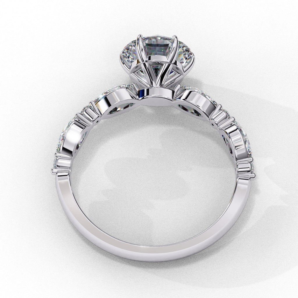 Radiant Central Stone Diamond Ring with Shimmering Side Accents