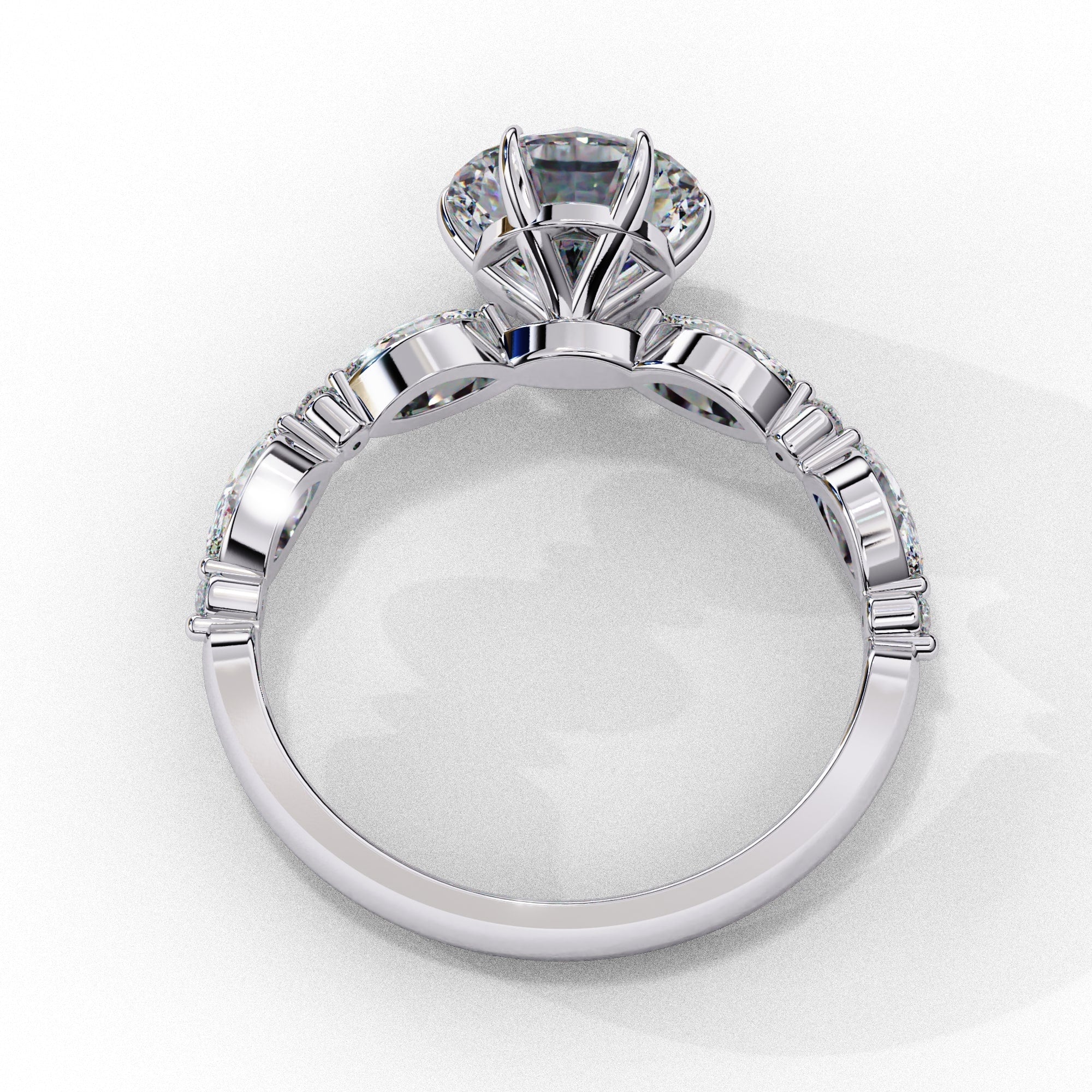 Radiant Central Stone Diamond Ring with Shimmering Side Accents