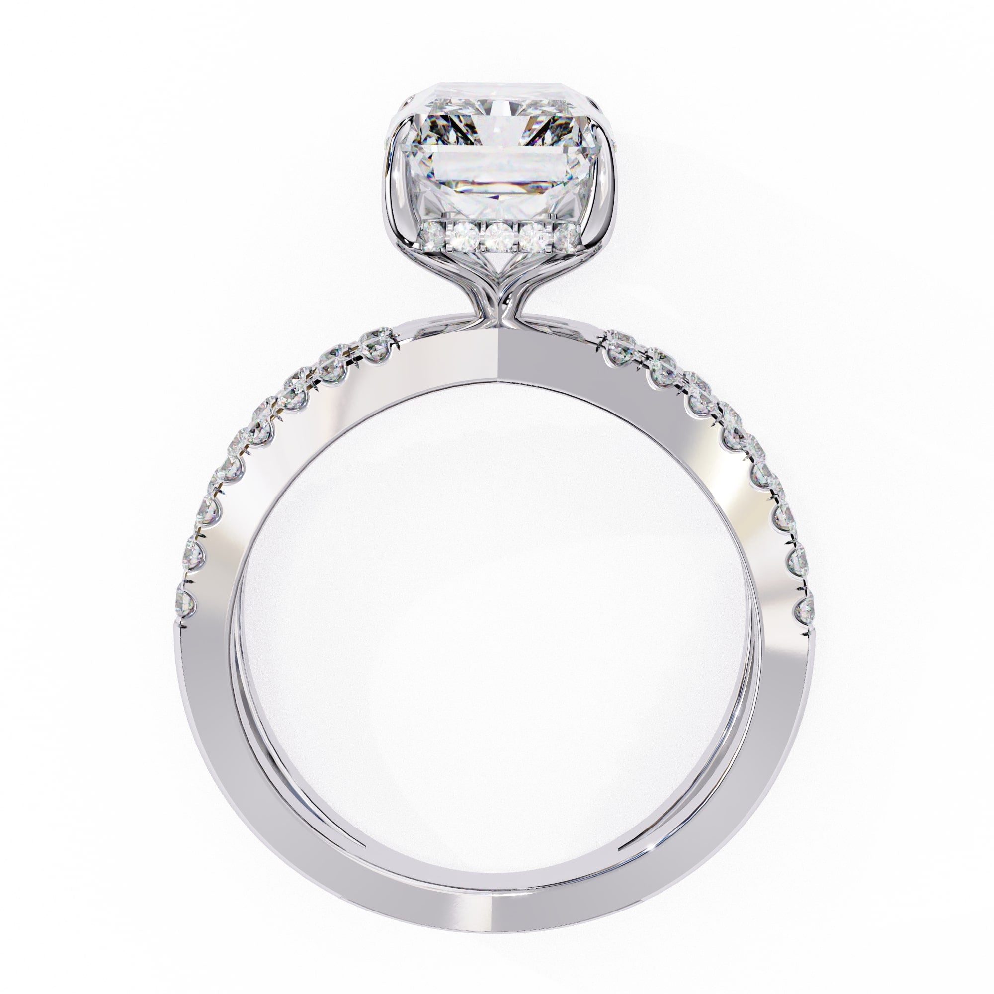 Radiant Central Stone Diamond Ring with Shimmering Side Accents