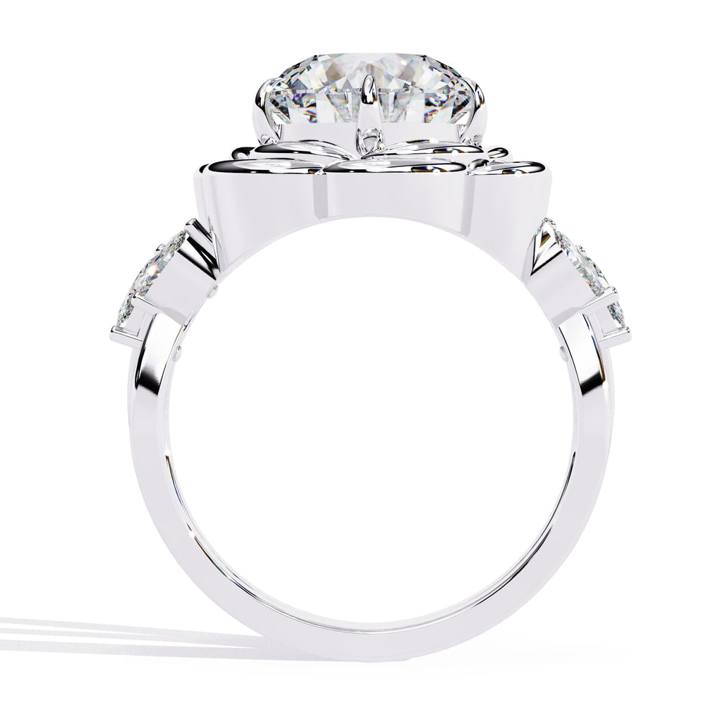 Radiant Central Stone Diamond Ring with Shimmering Side Accents