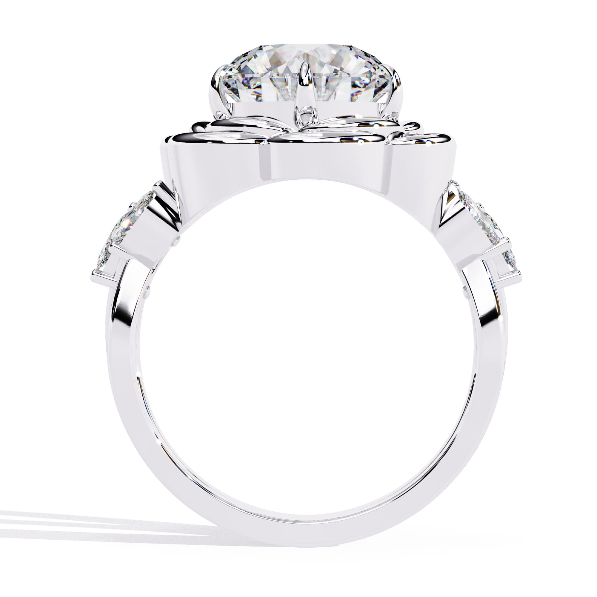 Radiant Central Stone Diamond Ring with Shimmering Side Accents
