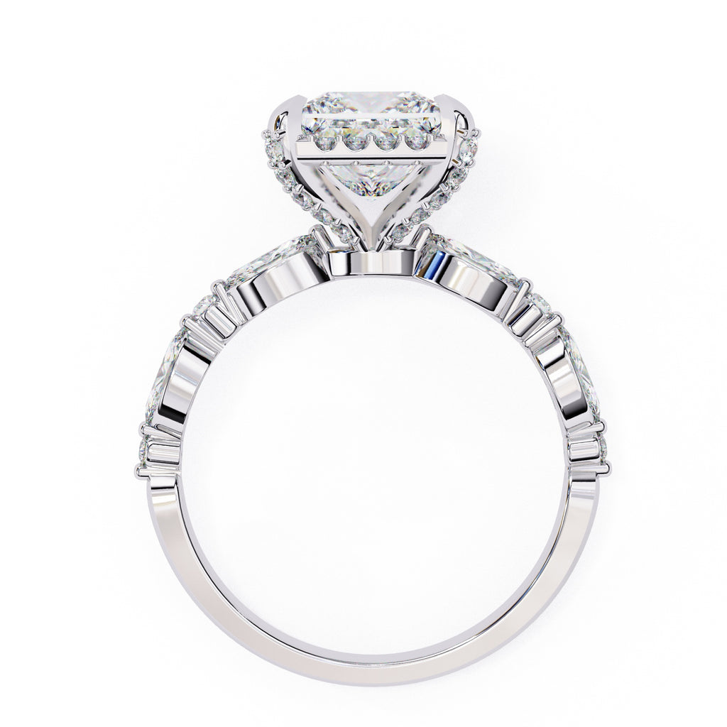 Radiant Central Stone Diamond Ring with Shimmering Side Accents