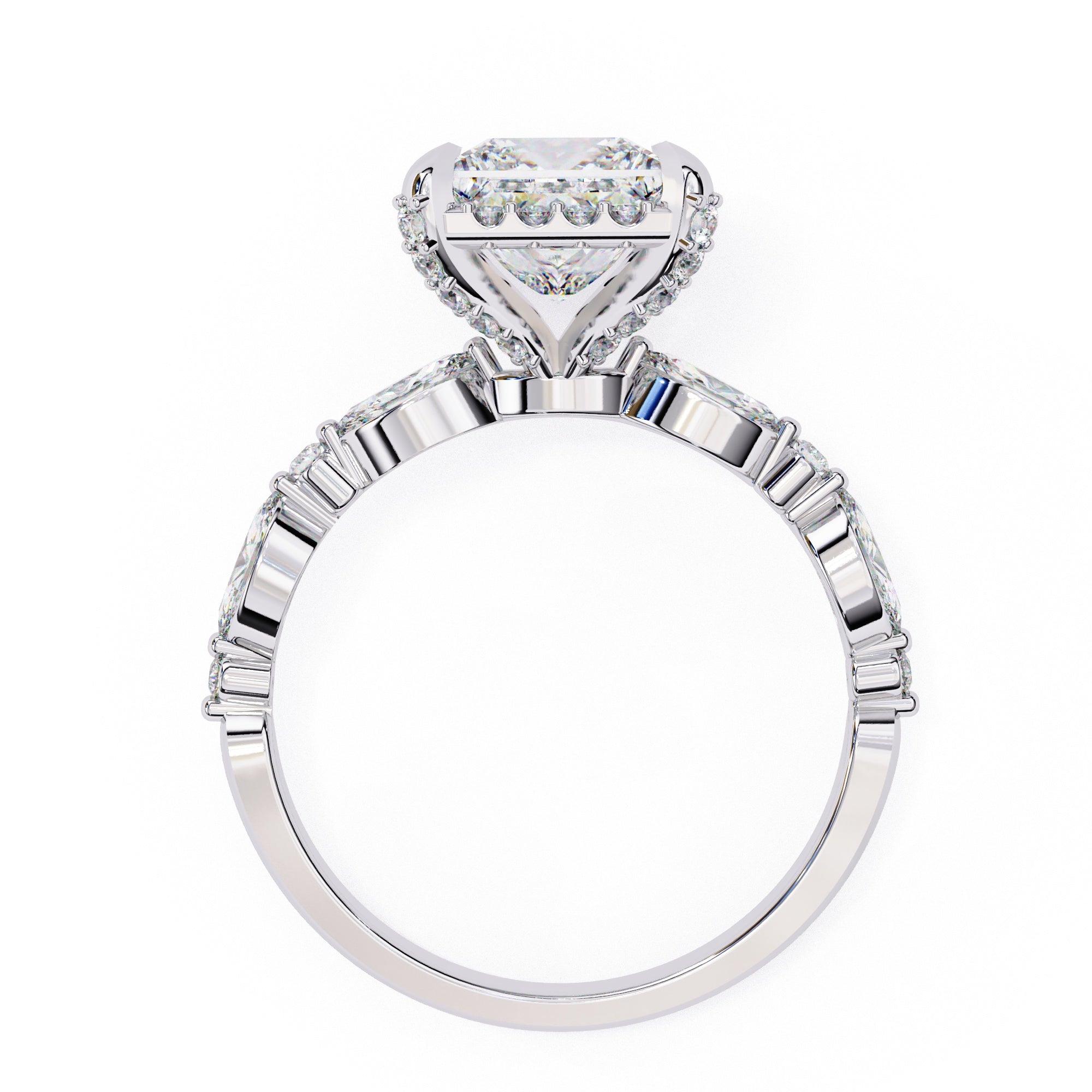 Radiant Central Stone Diamond Ring with Shimmering Side Accents