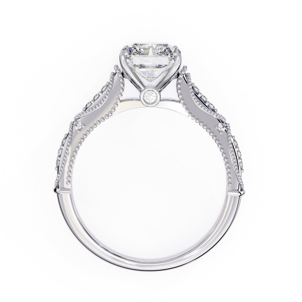 Radiant Solitaire Diamond Ring with Sparkling Side Stone Accents