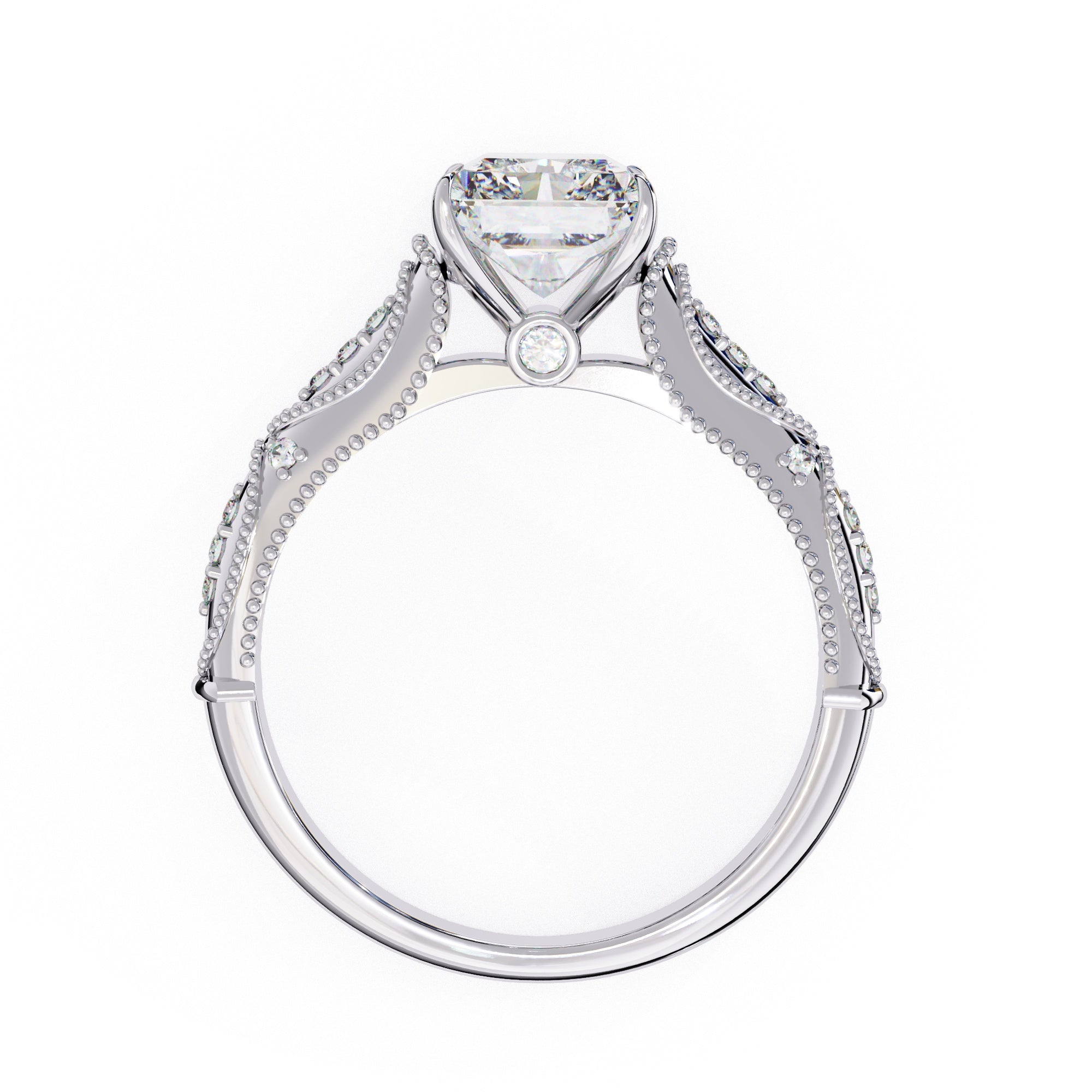 Radiant Solitaire Diamond Ring with Sparkling Side Stone Accents