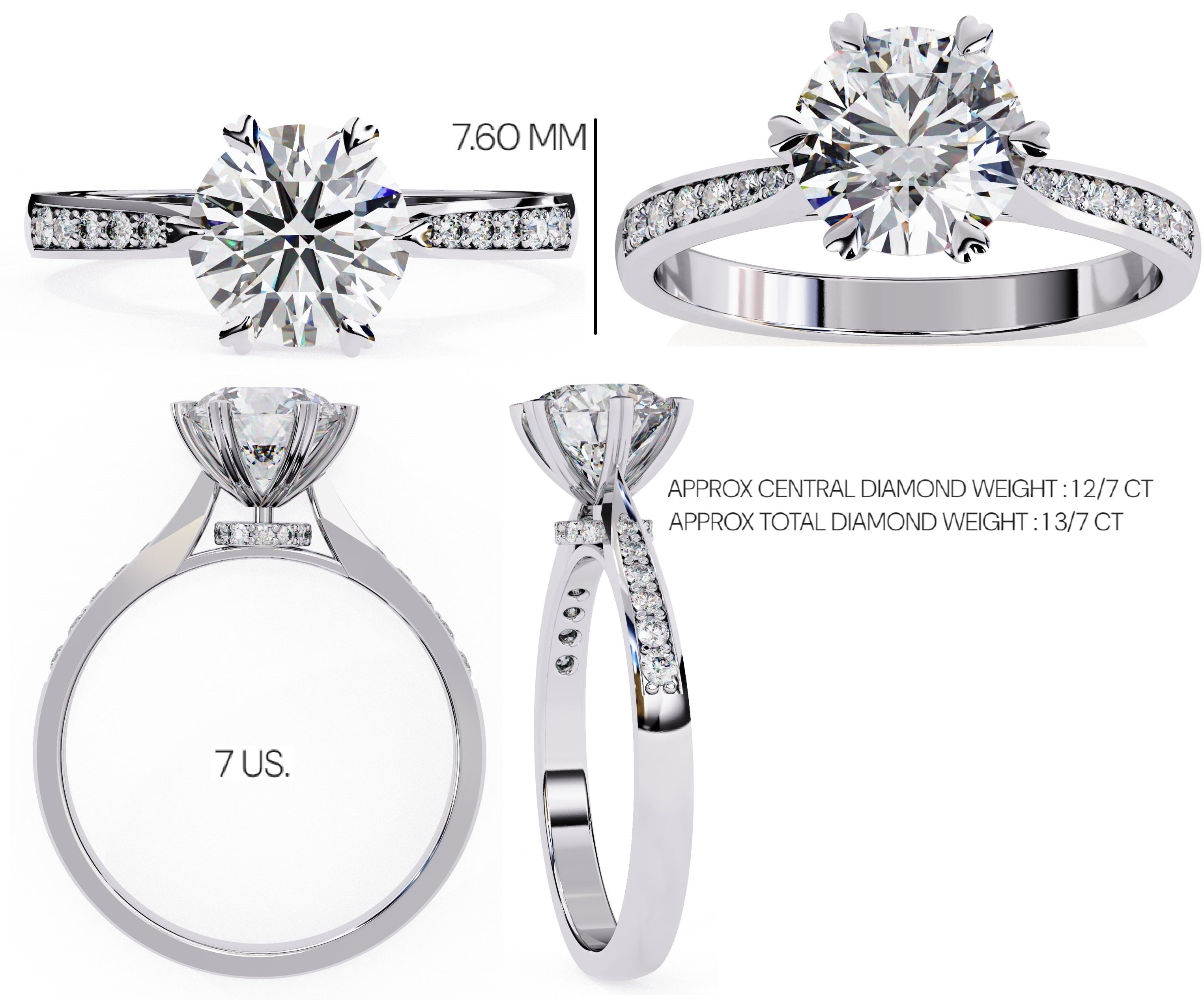 Elegant Central Stone Diamond Ring with Radiant Side Accents