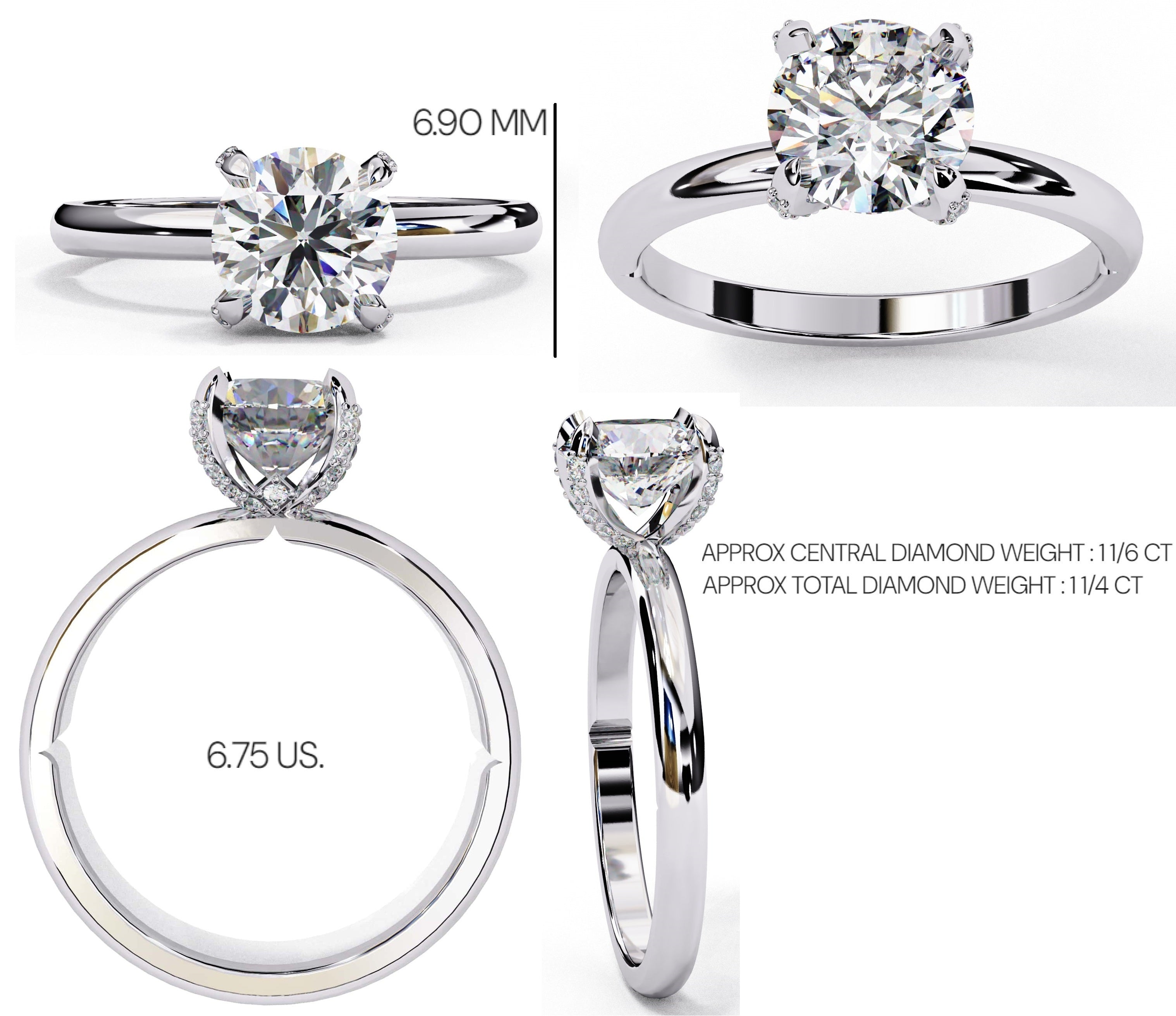 Radiant Central Stone Diamond Ring with Shimmering Side Accents