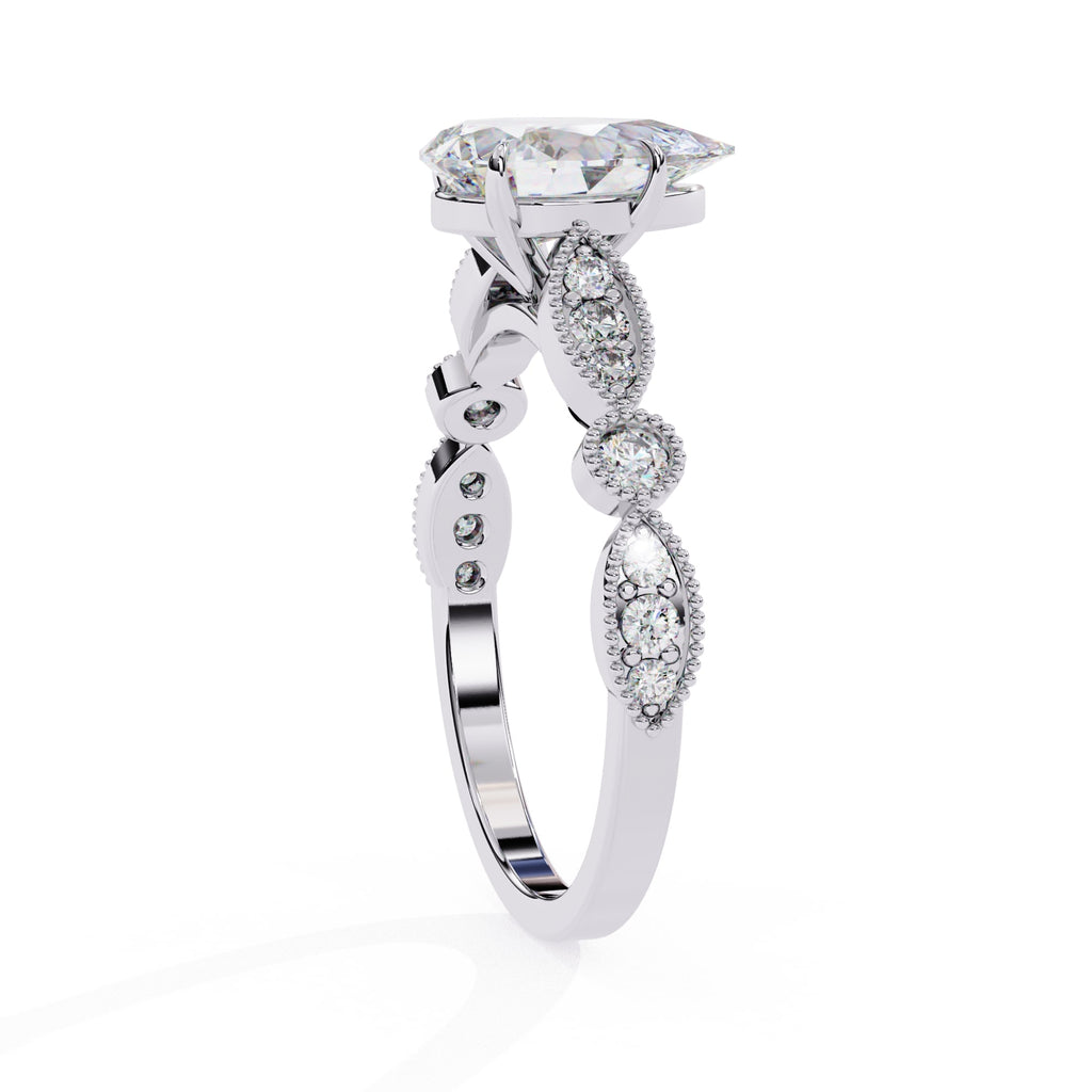 Radiant Central Stone Diamond Ring with Shimmering Side Accents