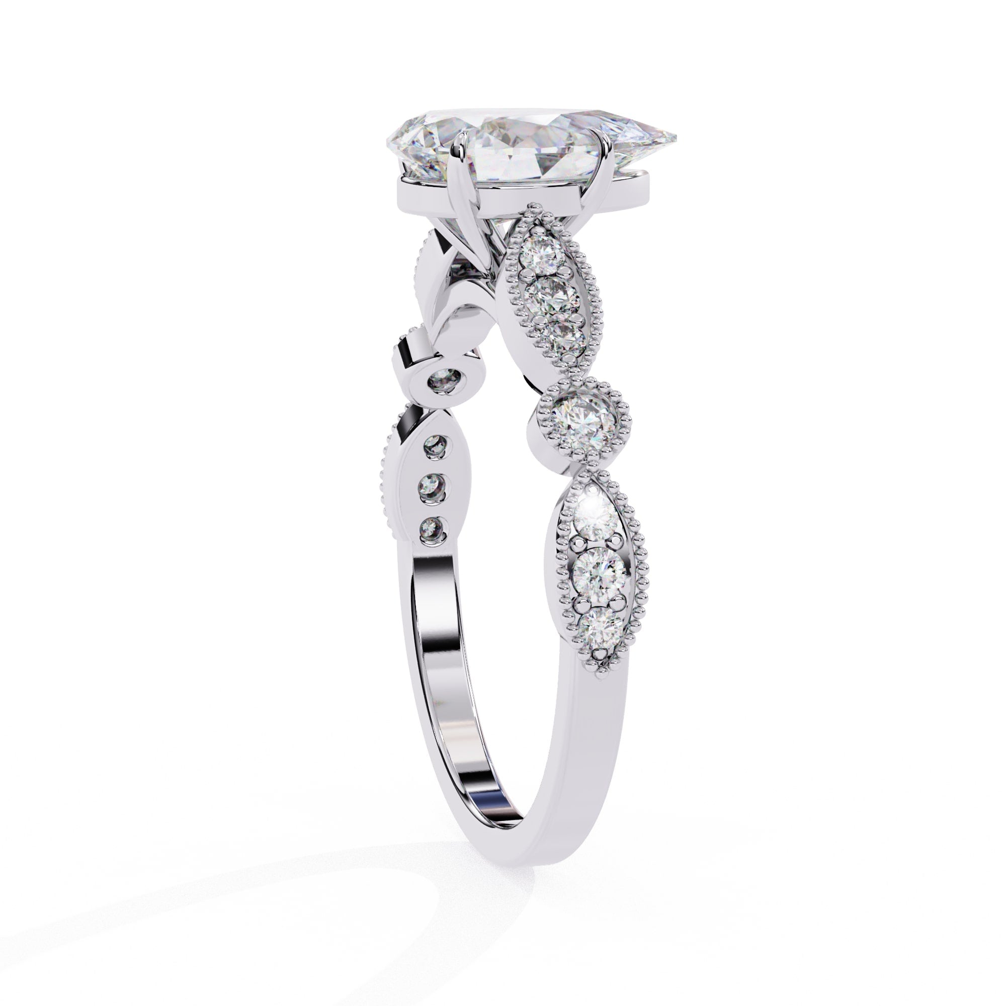 Radiant Central Stone Diamond Ring with Shimmering Side Accents