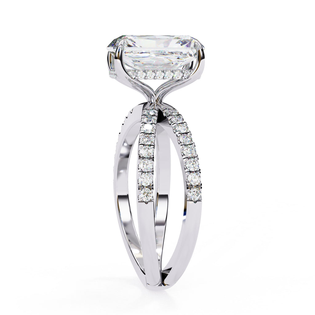 Radiant Central Stone Diamond Ring with Shimmering Side Accents