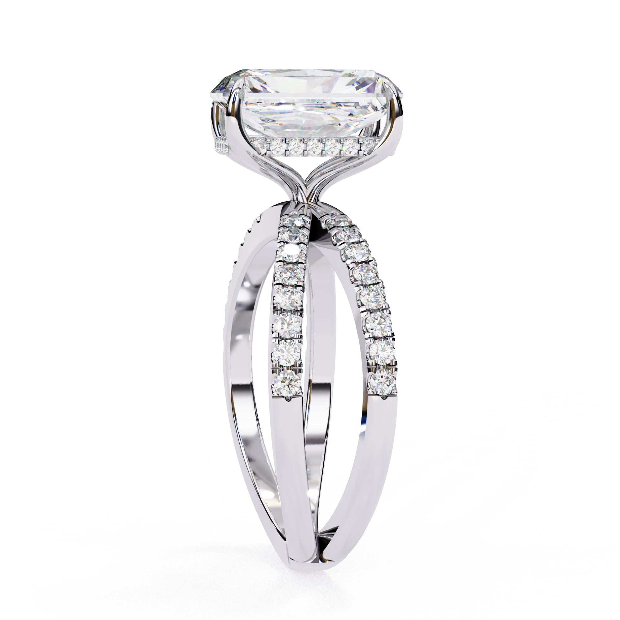 Radiant Central Stone Diamond Ring with Shimmering Side Accents