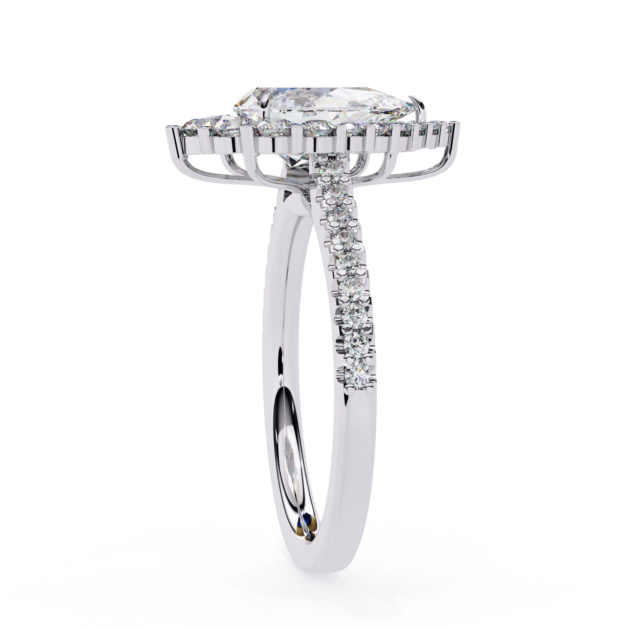 Radiant Central Stone Diamond Side Accent Ring