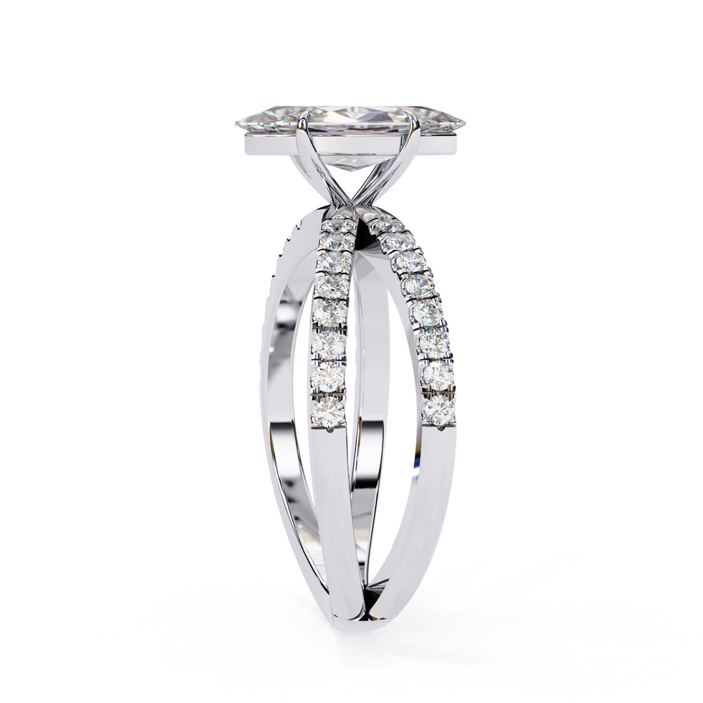 Radiant Central Stone Diamond Ring with Shimmering Side Accents