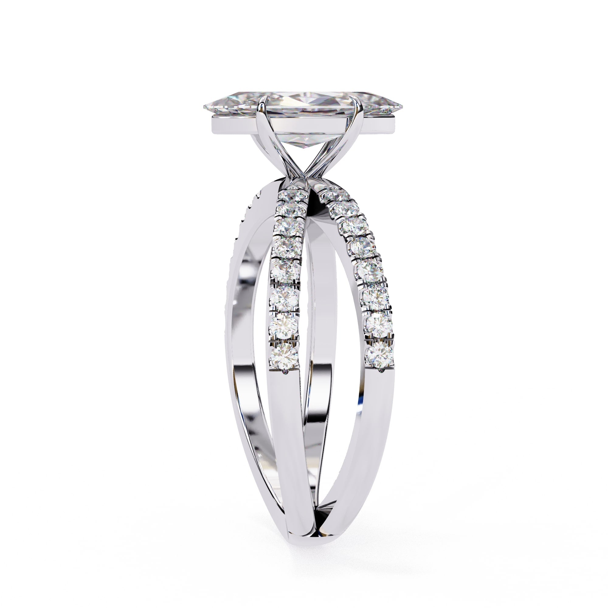 Radiant Central Stone Diamond Ring with Shimmering Side Accents