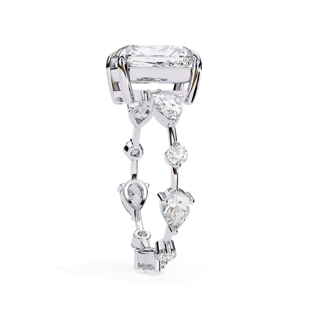 Radiant Central Stone Diamond Ring with Shimmering Side Accents