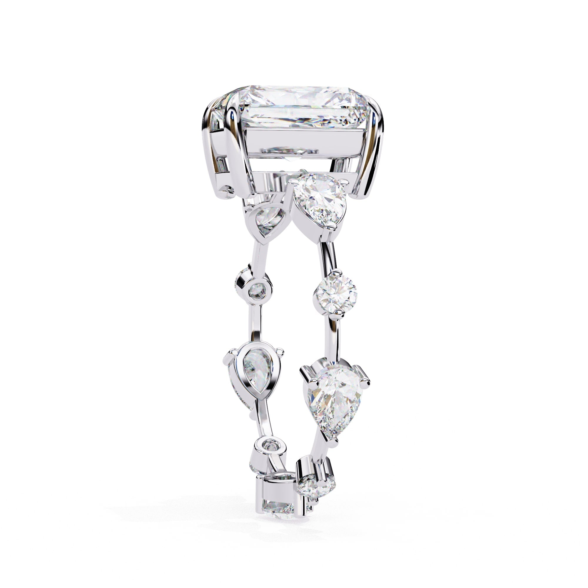 Radiant Central Stone Diamond Ring with Shimmering Side Accents